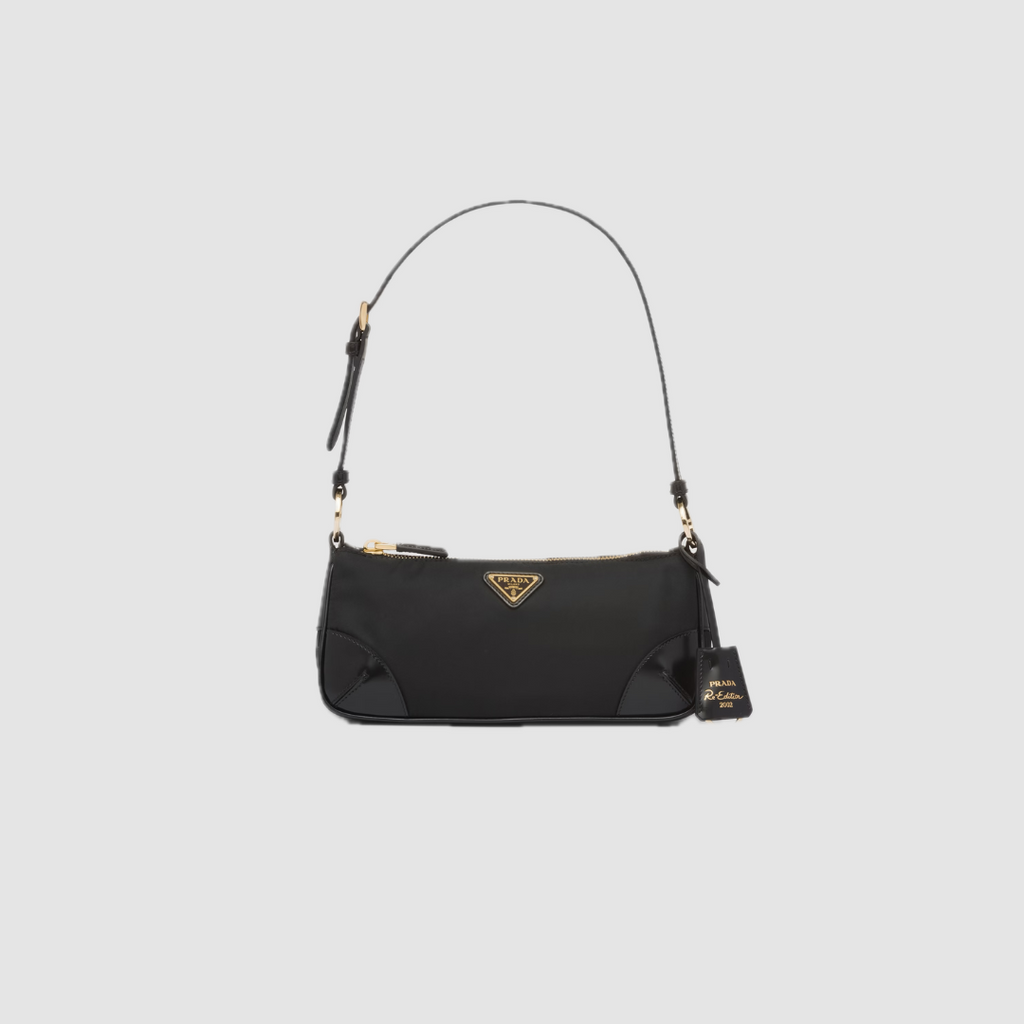 Black Re-Nylon & Brushed Leather Shoulder Bag