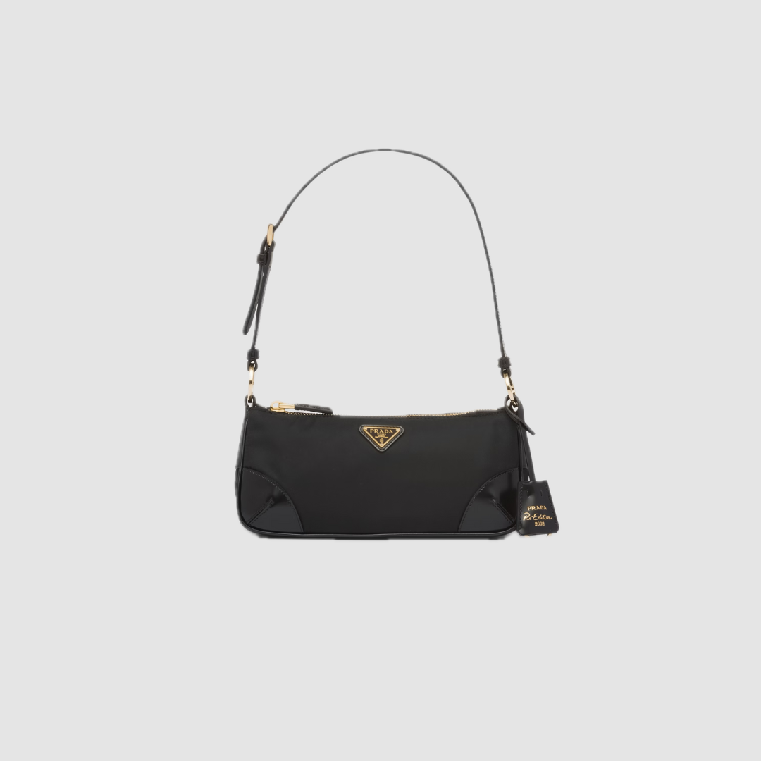 Black Re-Nylon & Brushed Leather Shoulder Bag