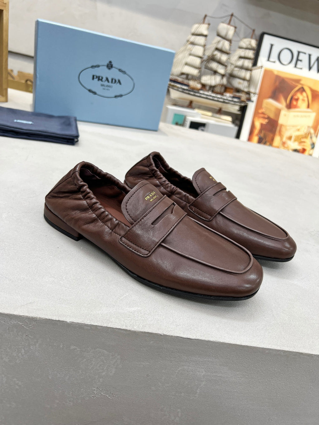 Women's Cognac Shuffle Antiqued Leather Loafers