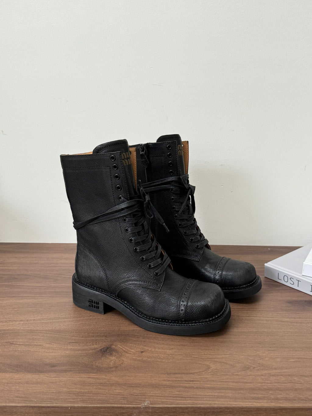 Black Leather Laced Booties