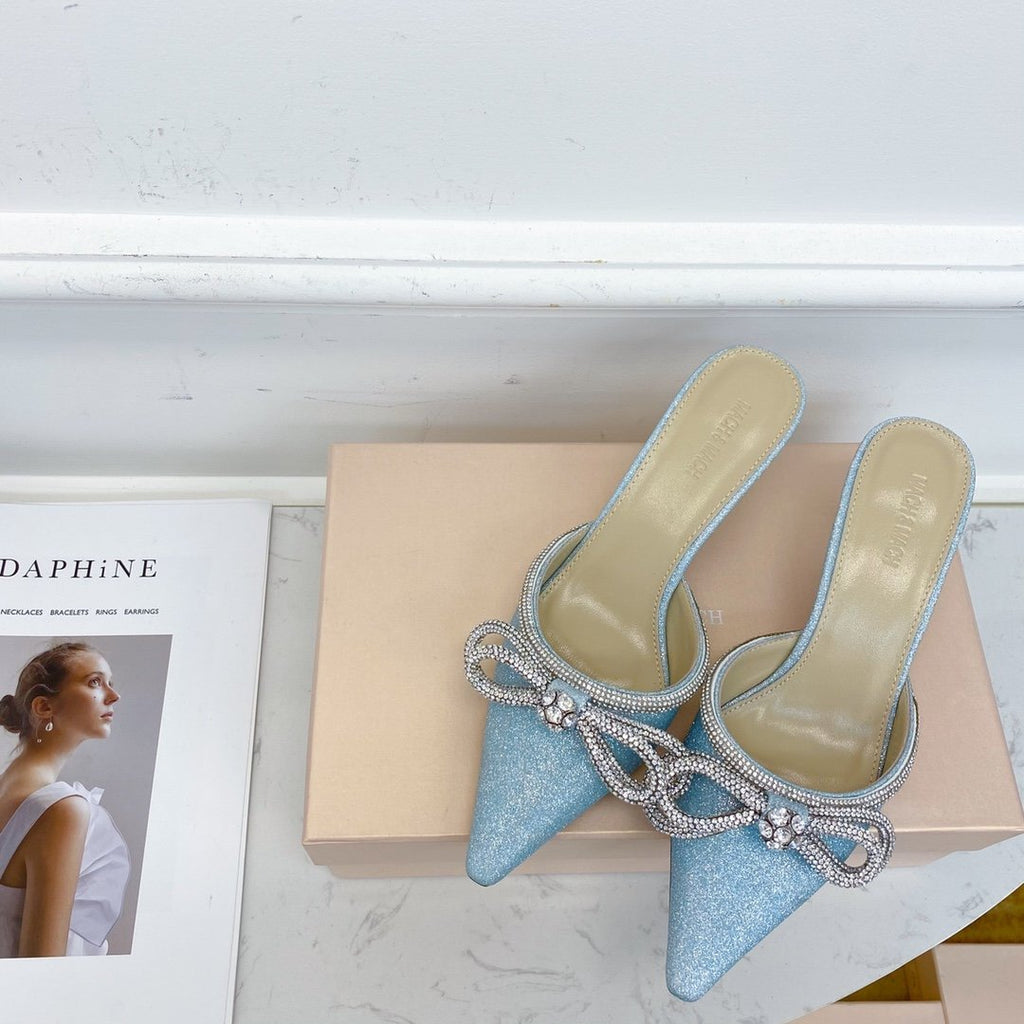 Baby blue glitter double bow mule