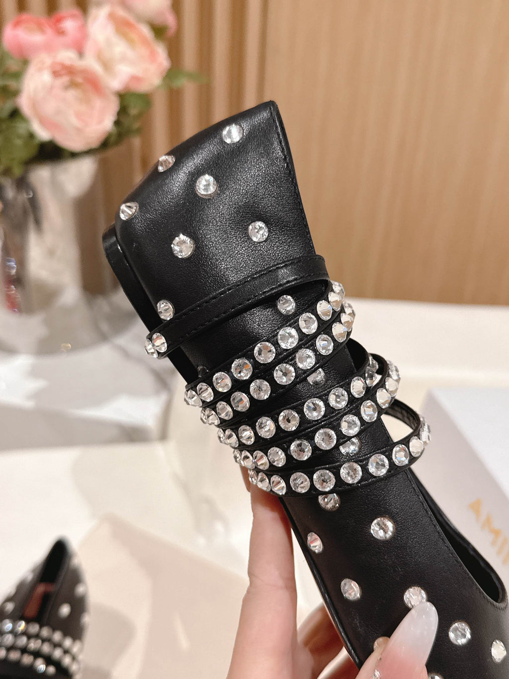 Black Ane Embellished Leather Ballet Flats