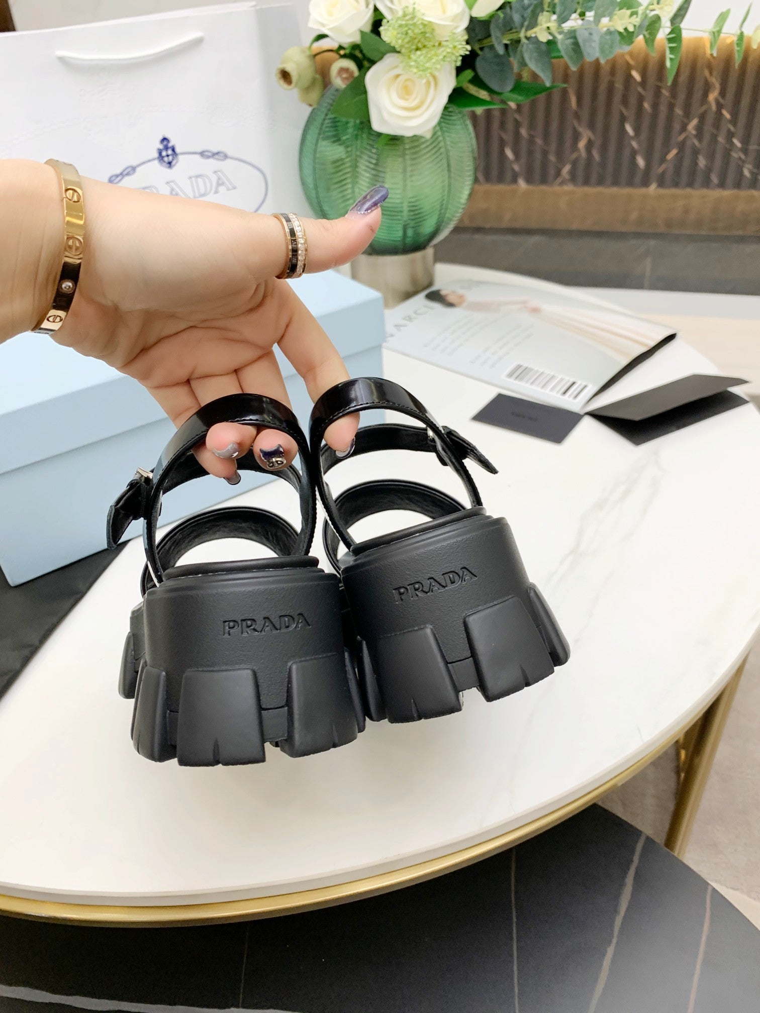 Black PM brushed leather sandals