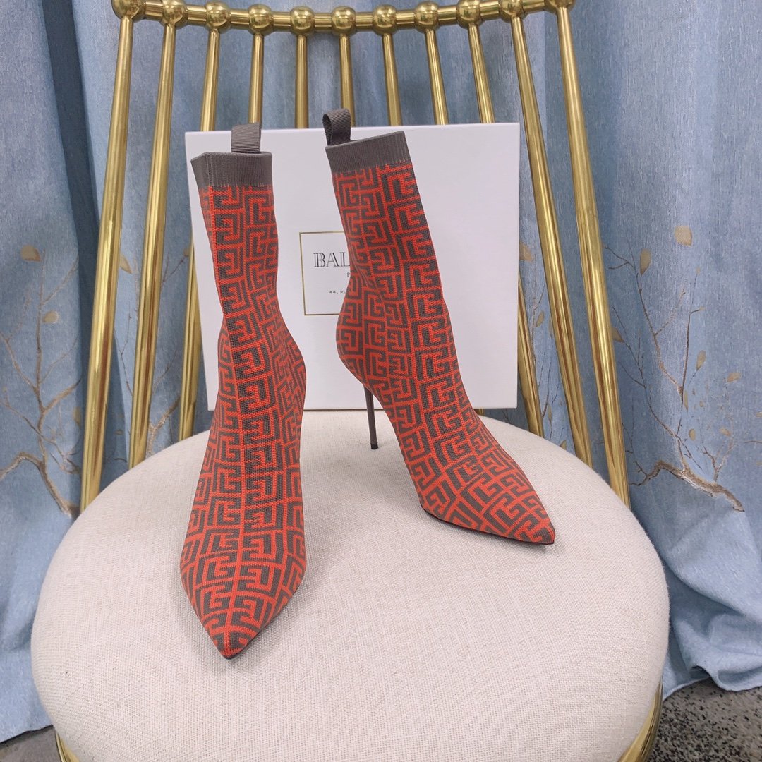 Orange BB stretch knit Skye ankle boots