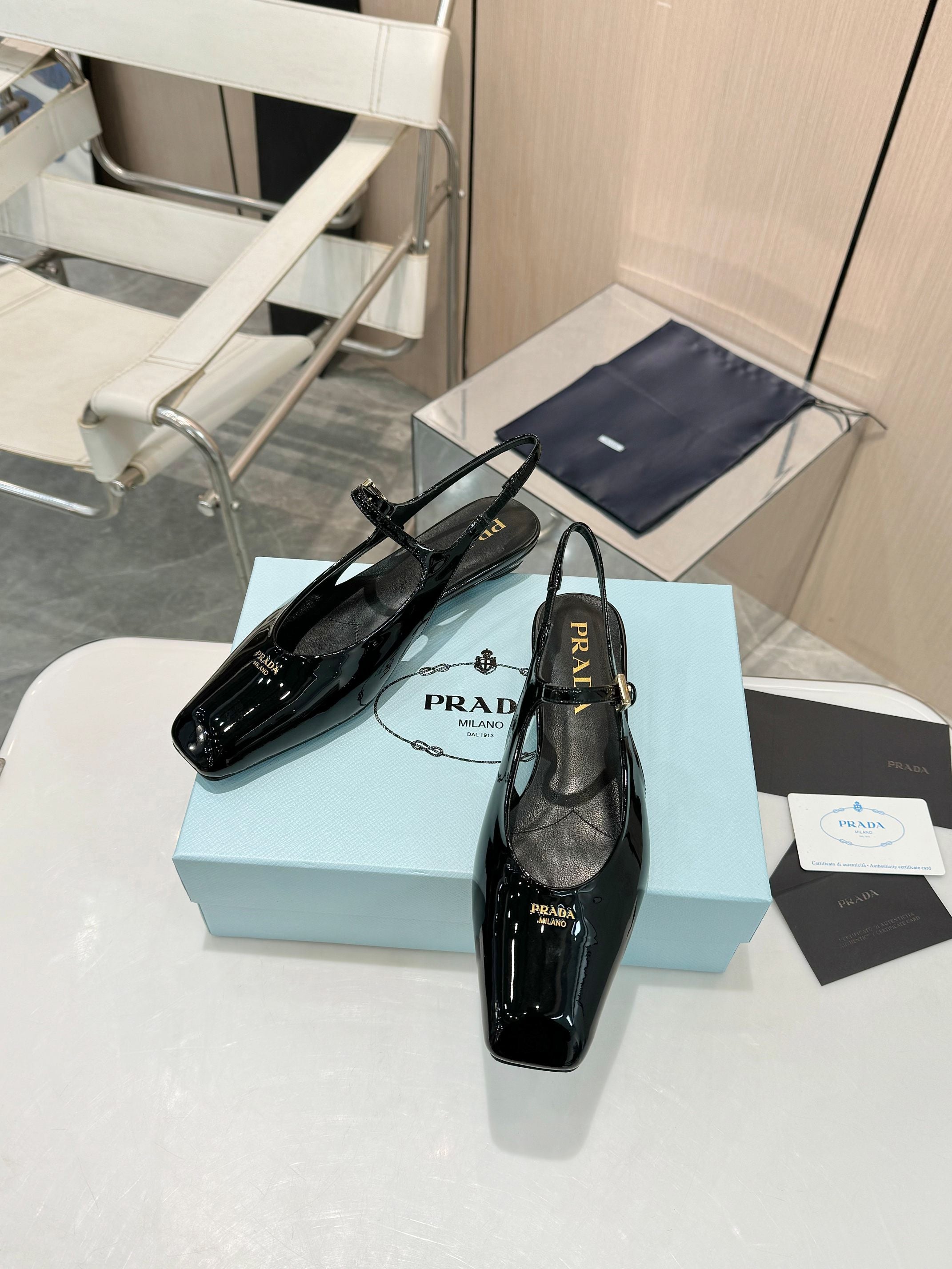 Black Patent Leather Slingback Ballerinas