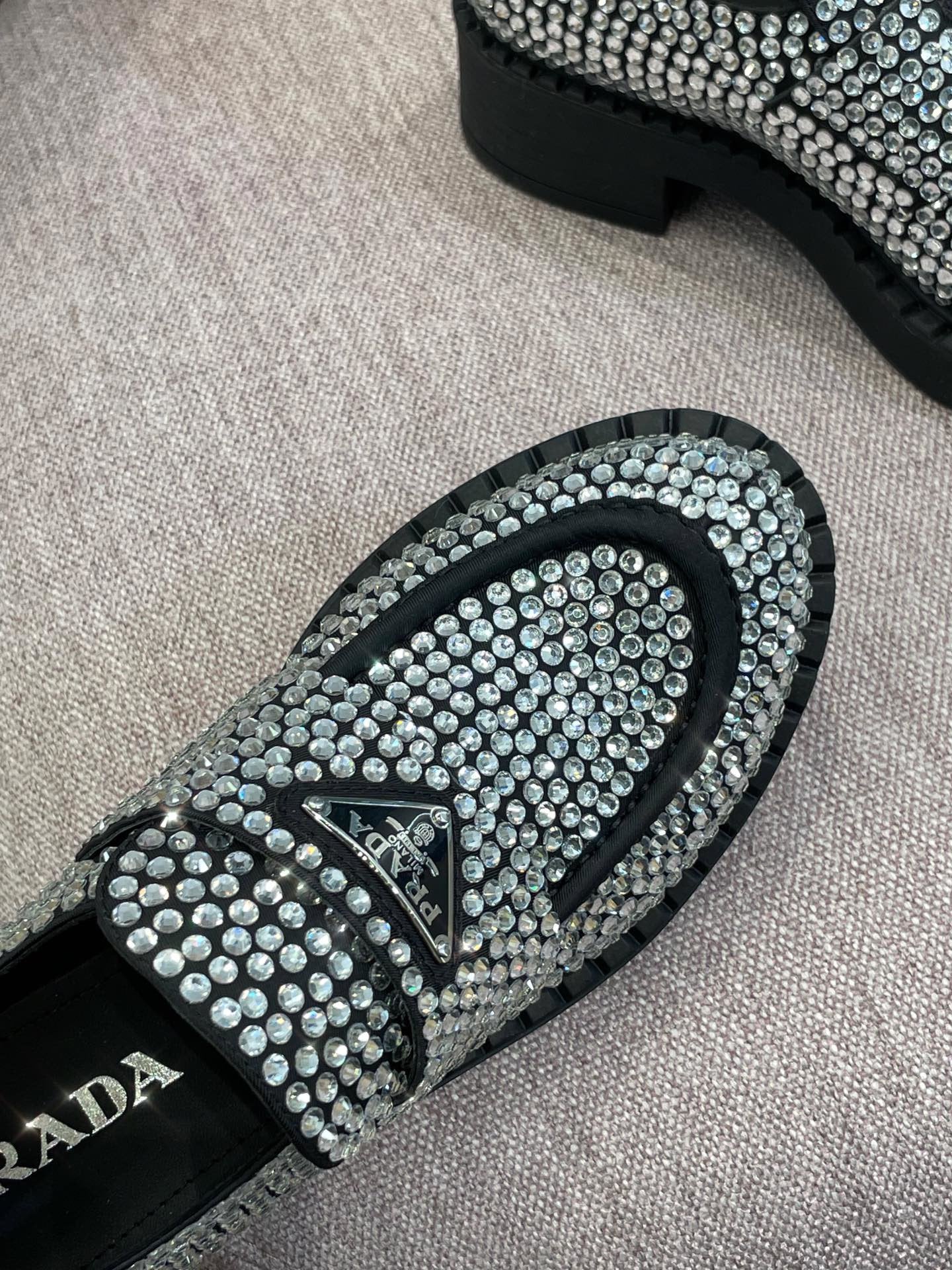 Crystal satin loafers