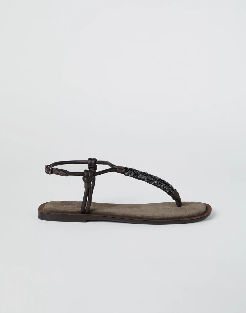 Brown Suede Sandals With Precious Braided Straps