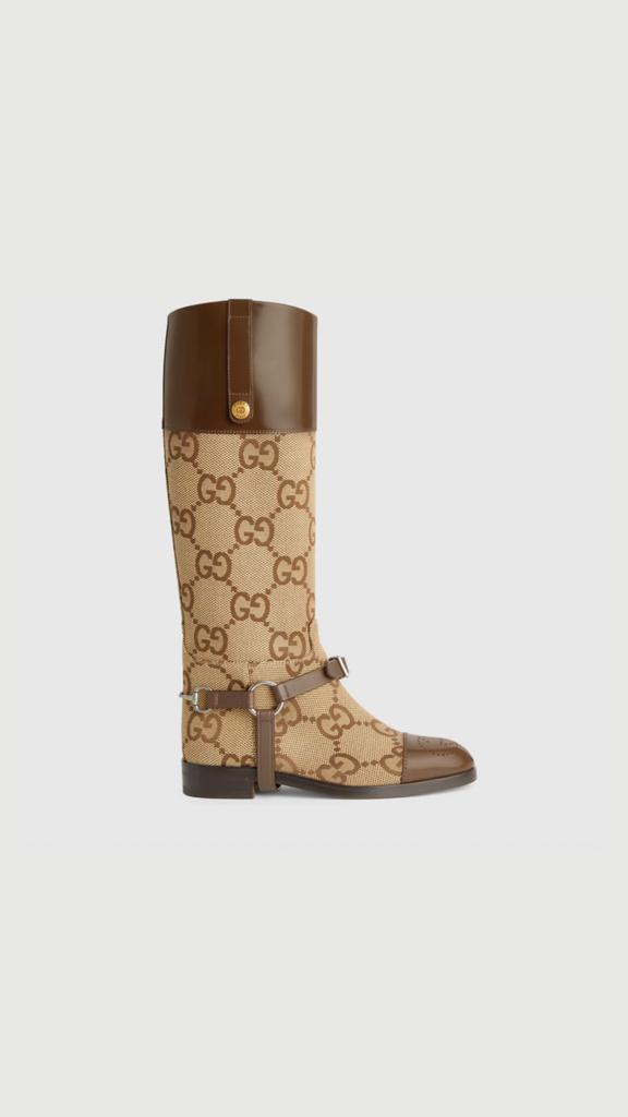 Beige & brown knee-high boot