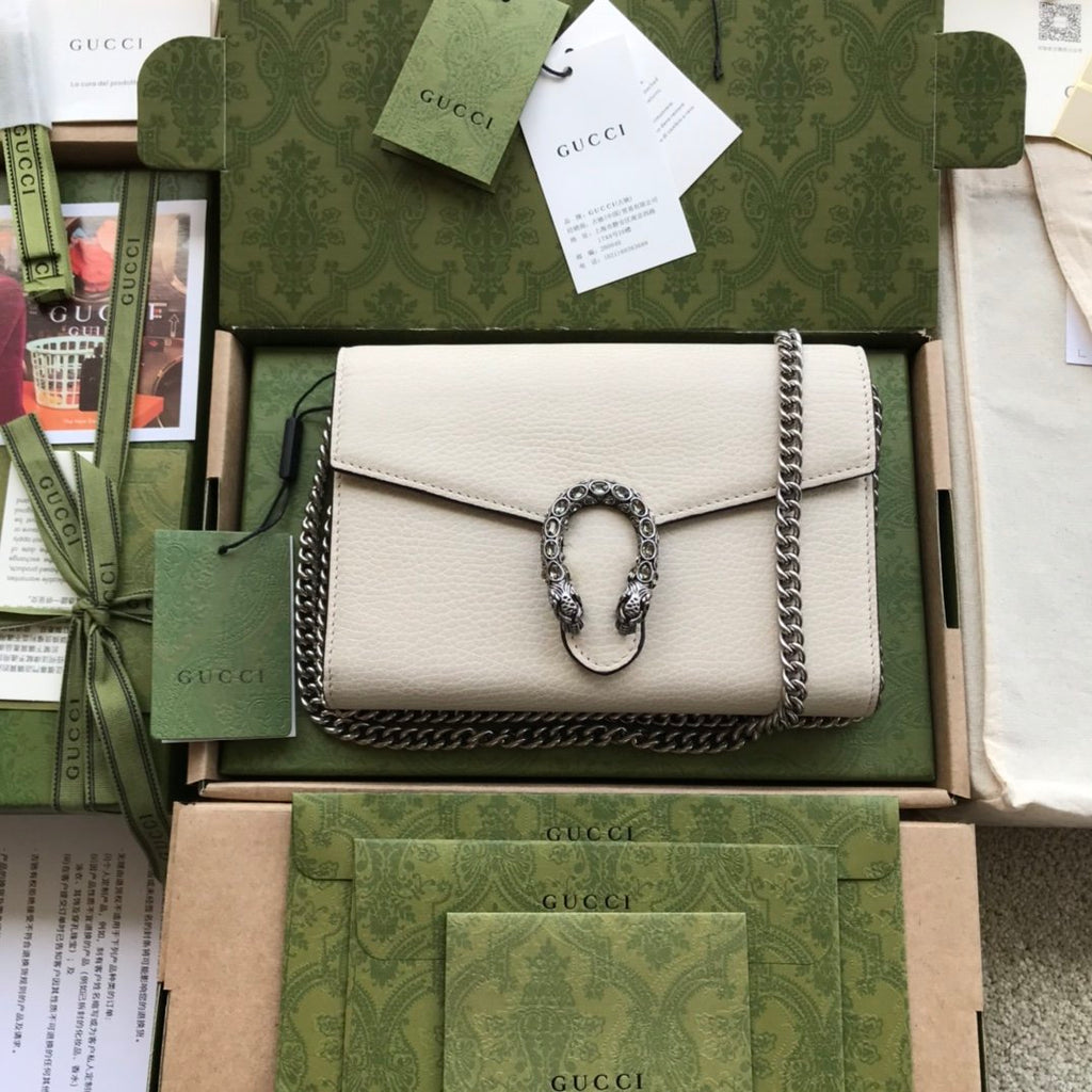 White DG mini leather chain wallet