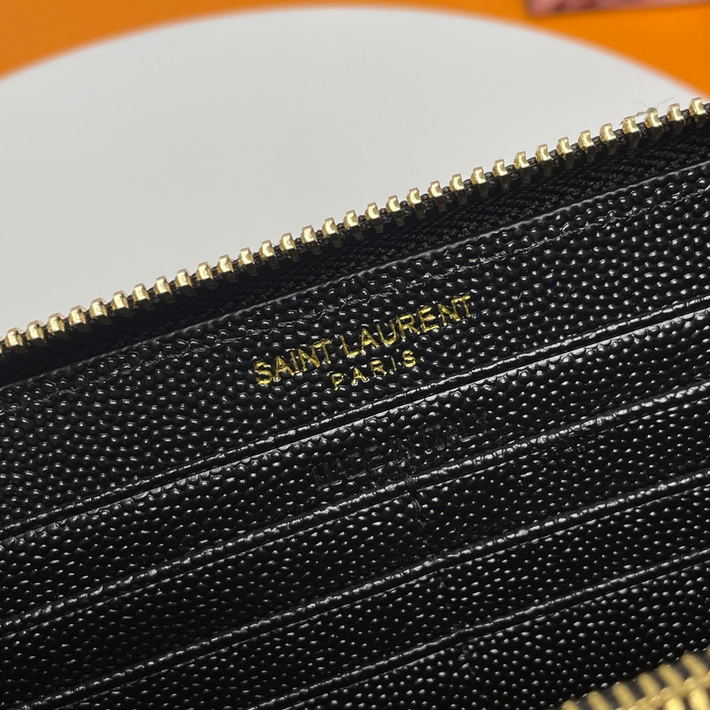 Black Zip-Around Wallet With gold-tone hardware