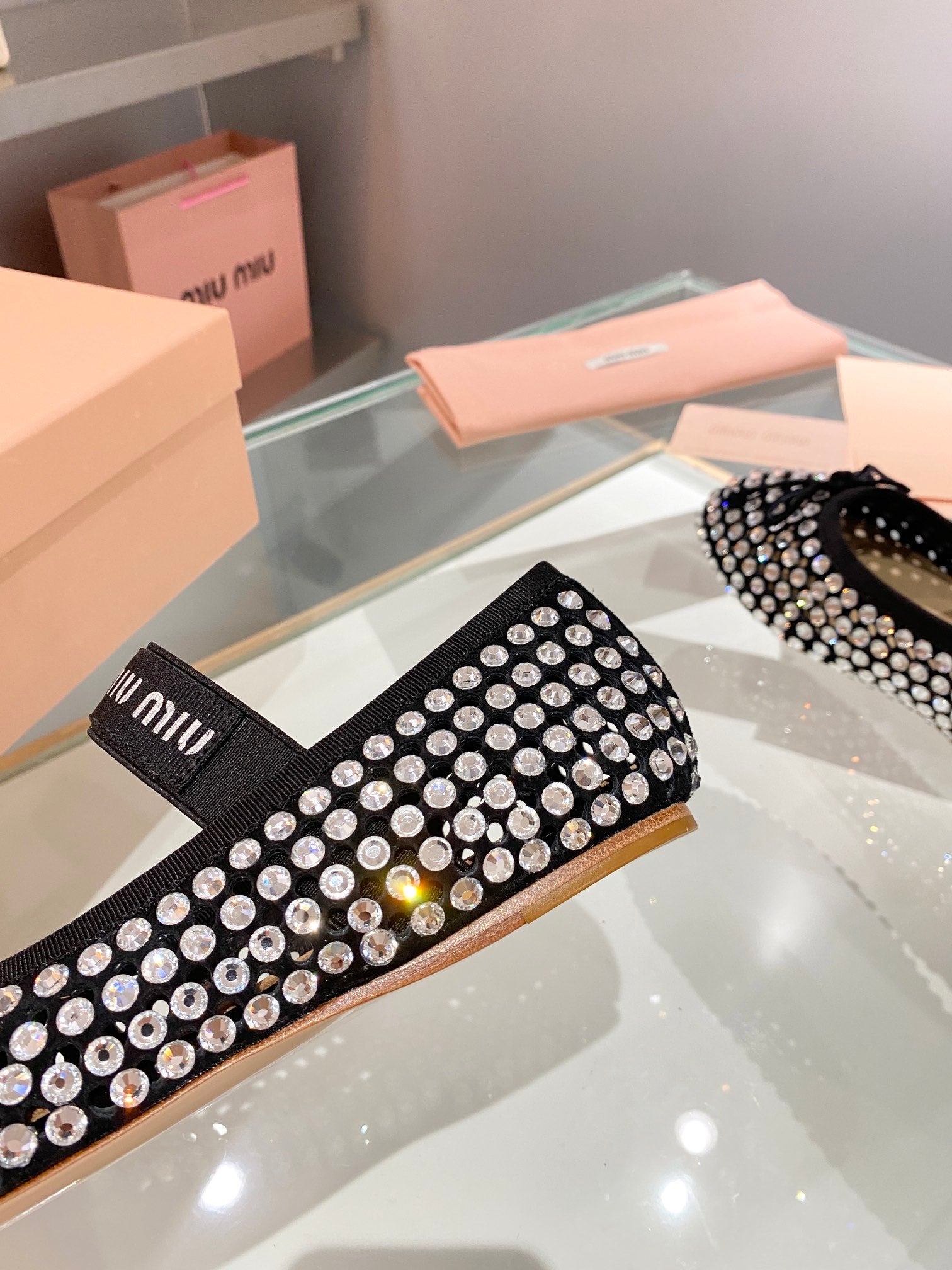 Black M Satin ballerinas with crystals