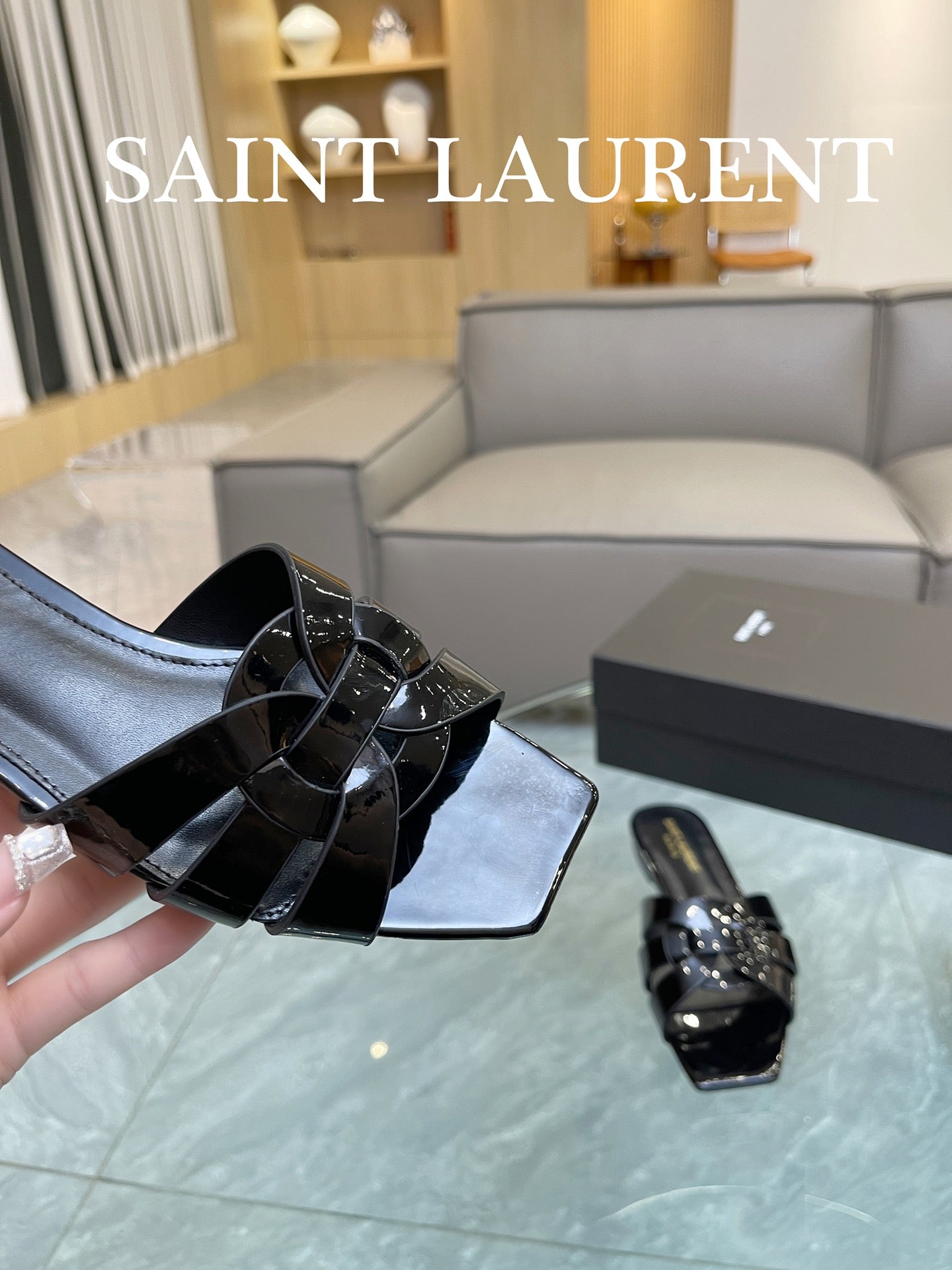 Black YT Mules In Patent Leather