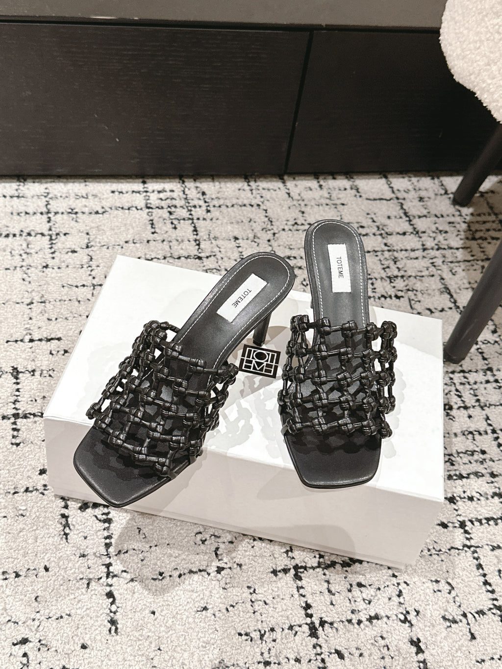 Black Braided-Leather Bandeau Mules