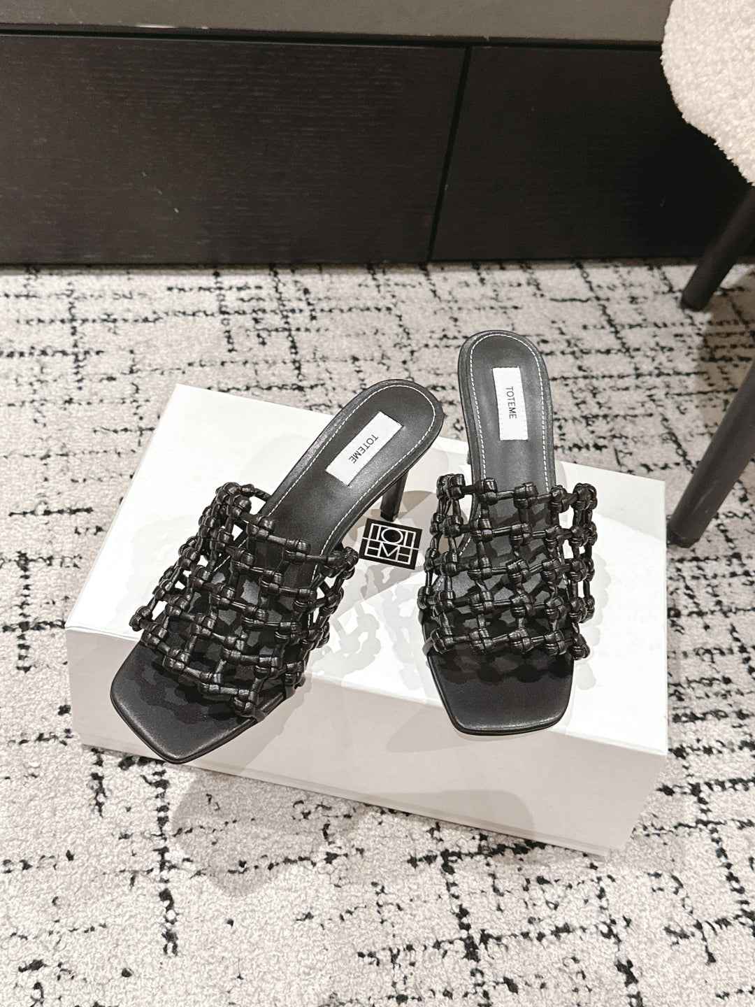 Black Braided-Leather Bandeau Mules