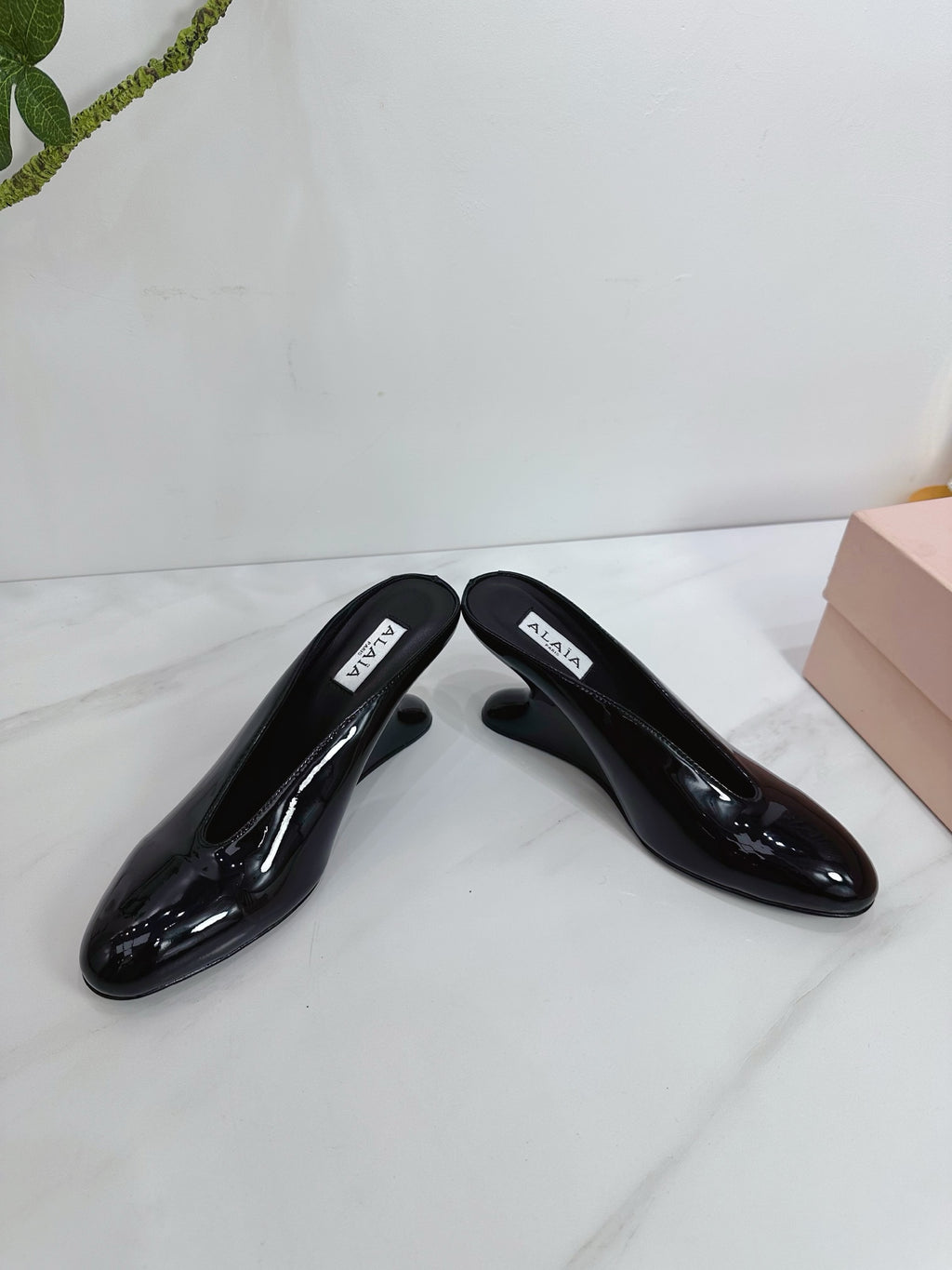 Black Curve Wedge Mules