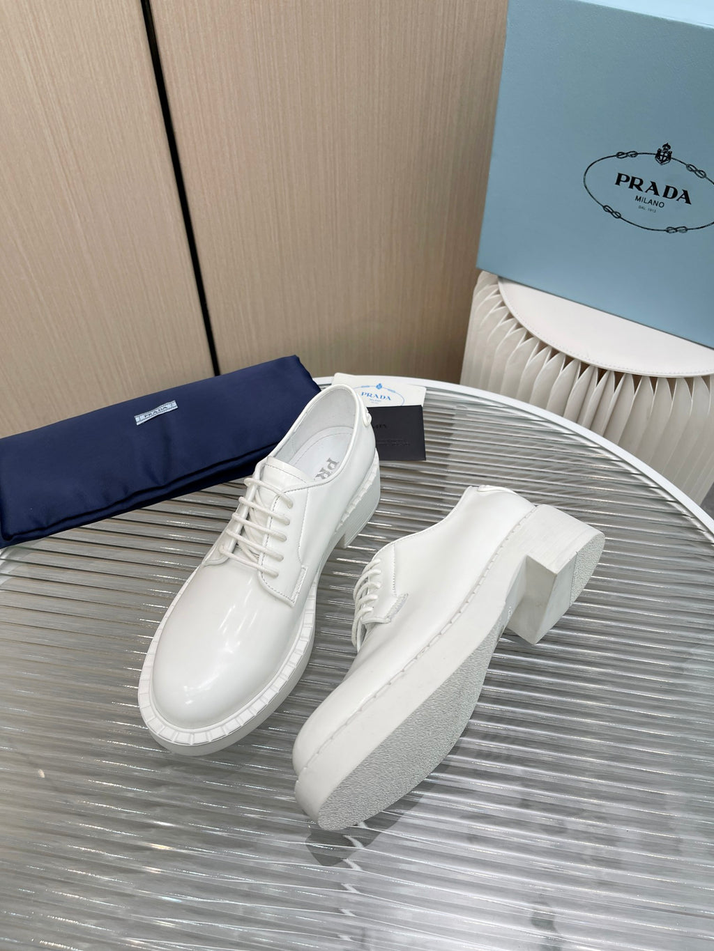 White brushed-leather derby shoes