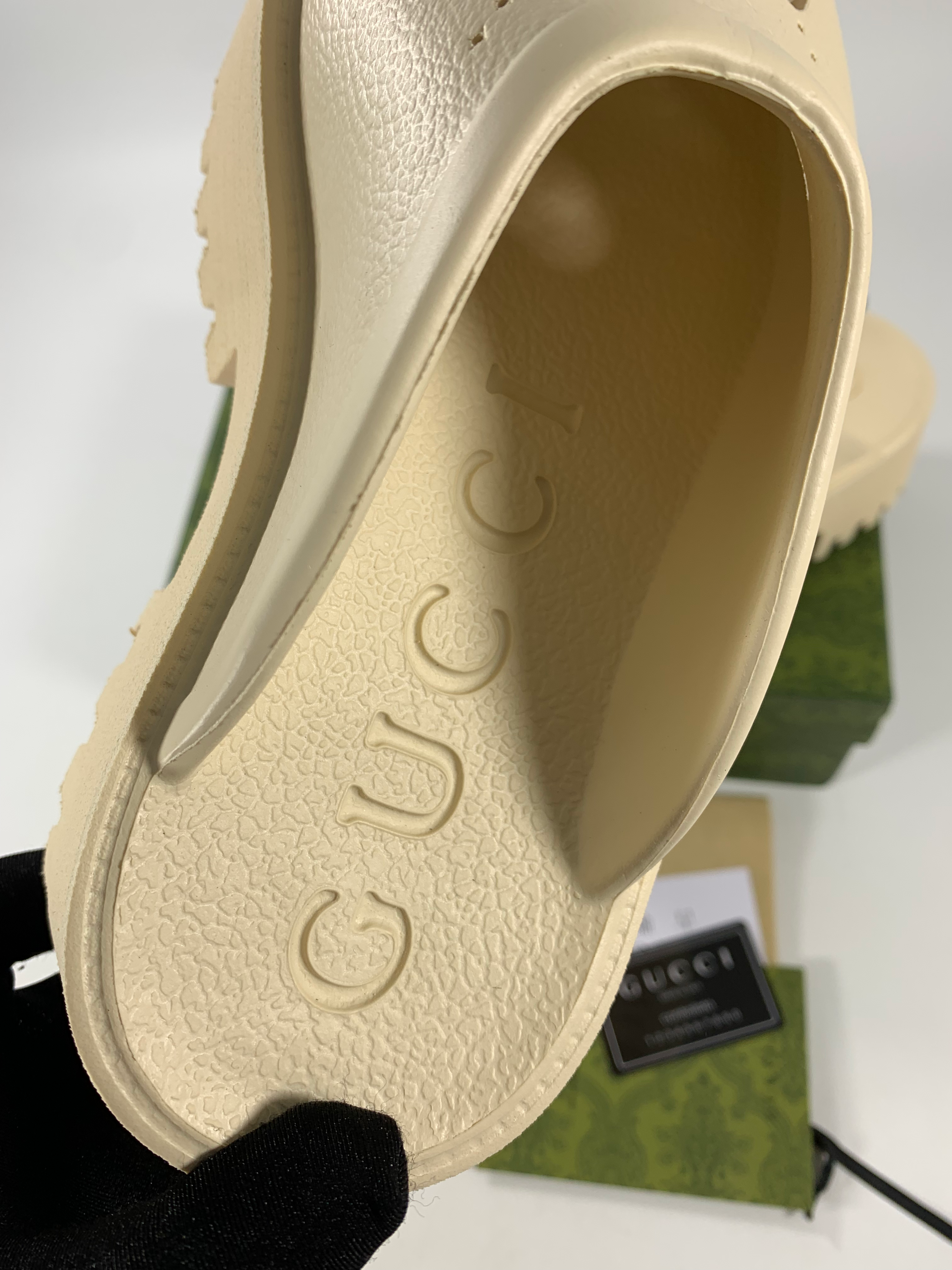White GE rubber platform mules