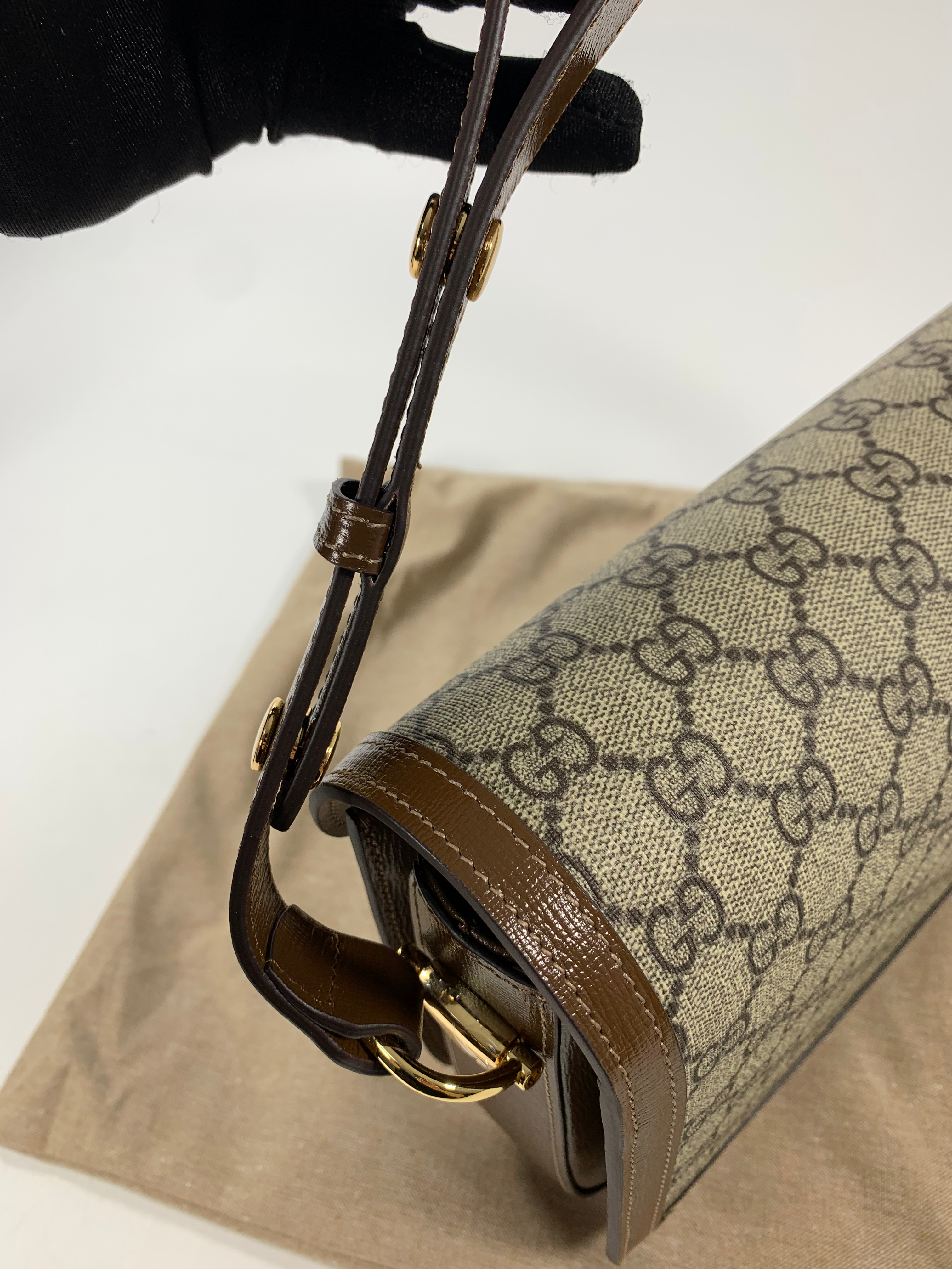 Beige & dark-brown GH medium printed coated-canvas shoulder bag