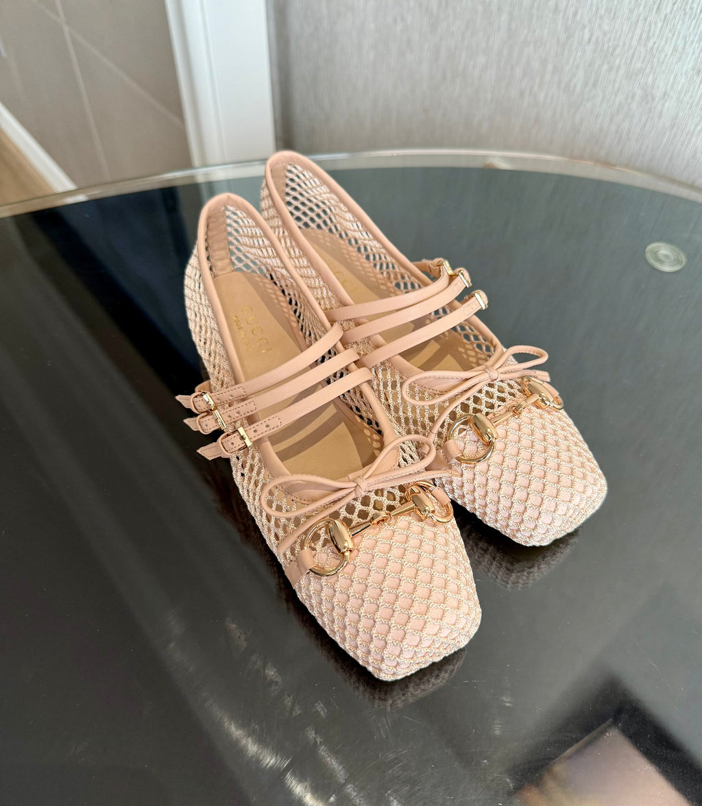 Pink Mesh Horsebit Ballet Flat