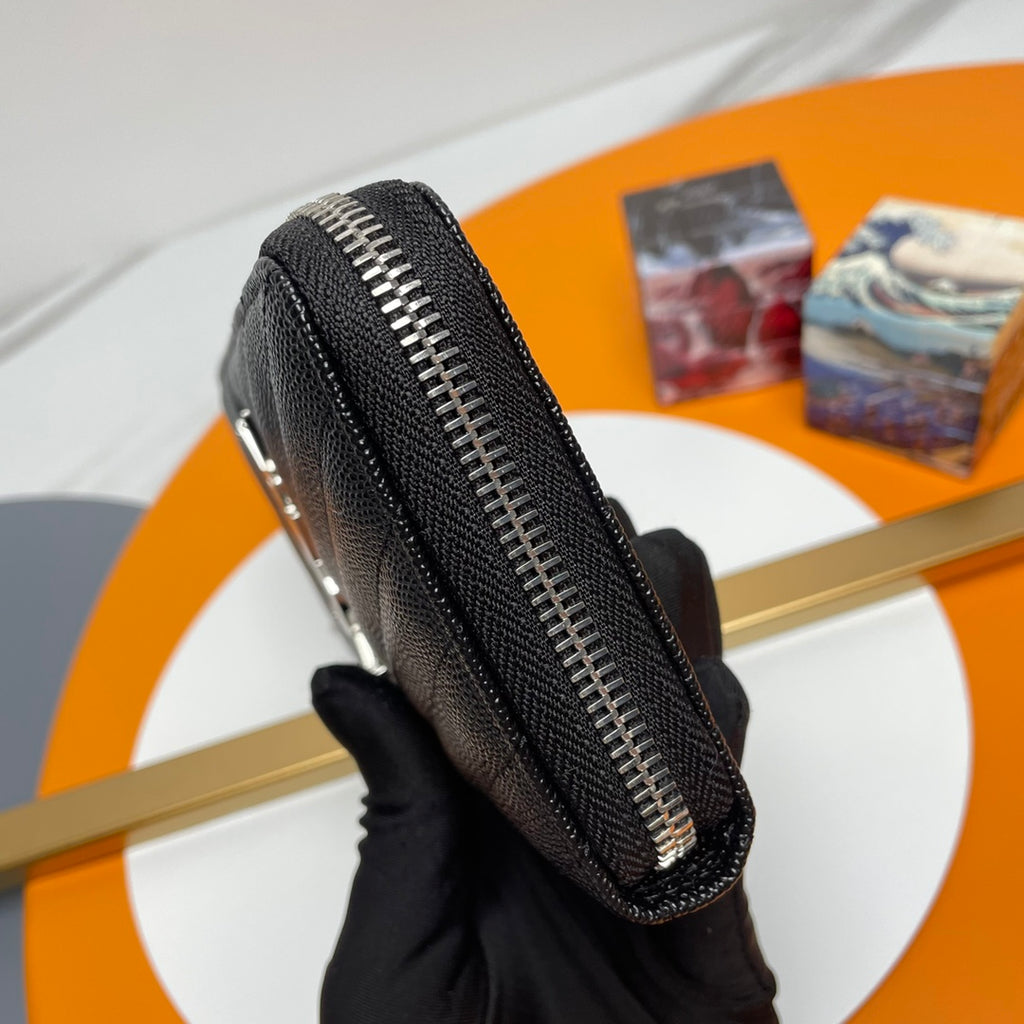 Black Zip-Around Wallet With Silver-Tone Hardware