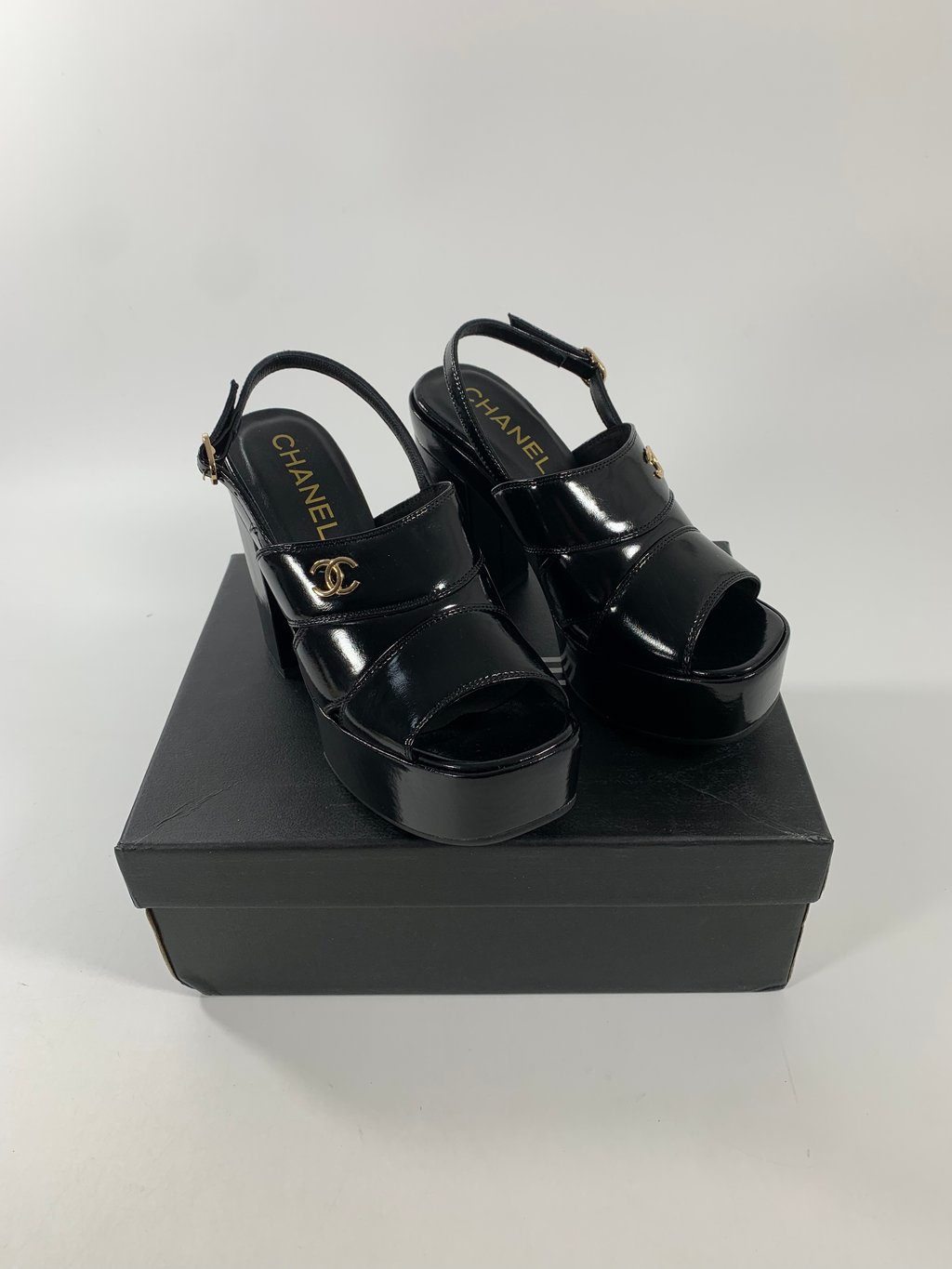 Black C Patent Sandals