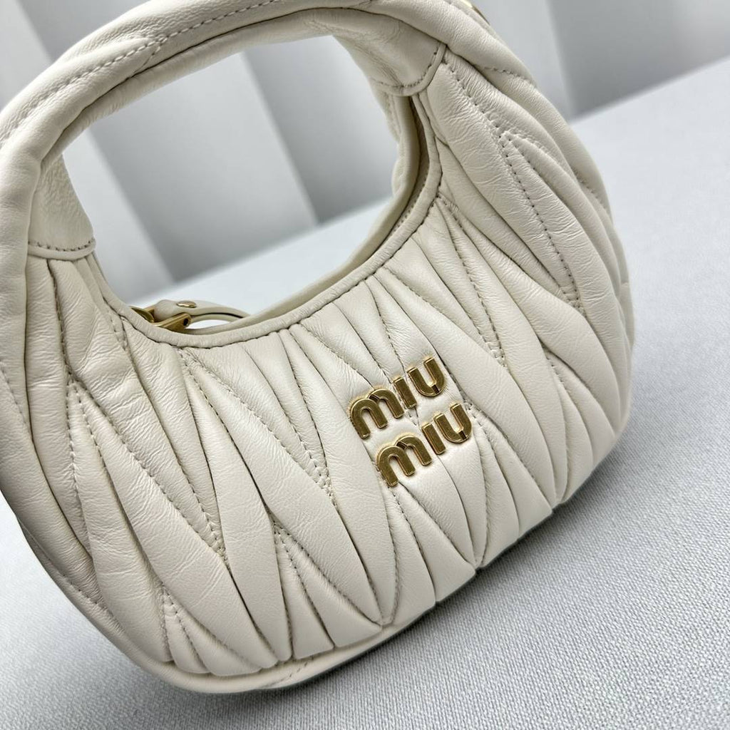 White Wander Matelassé Leather Mini Hobo Bag