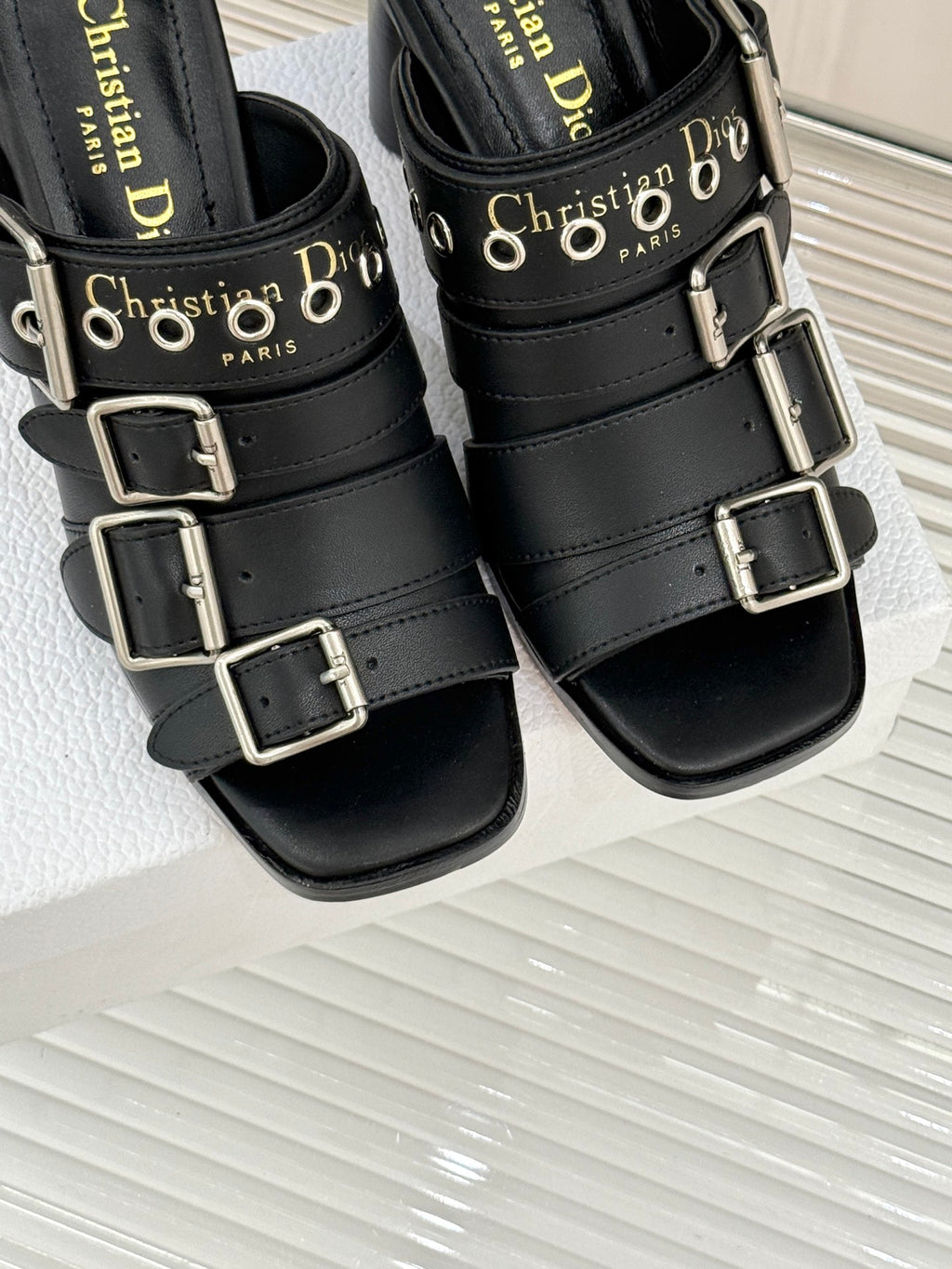 Black Punk Heeled Slide