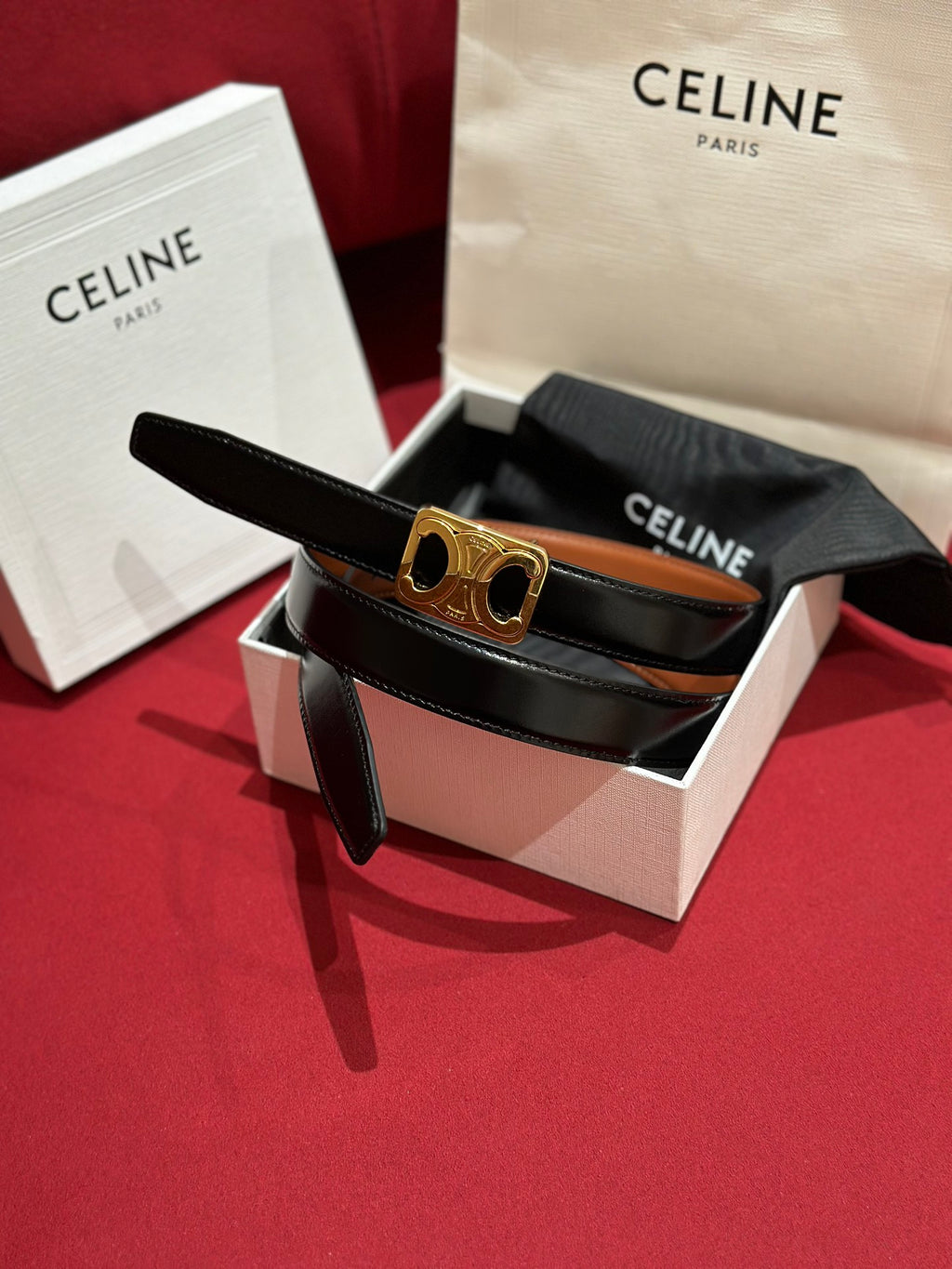 Tan/Black Medium Reversible Framed Triomphe Belt