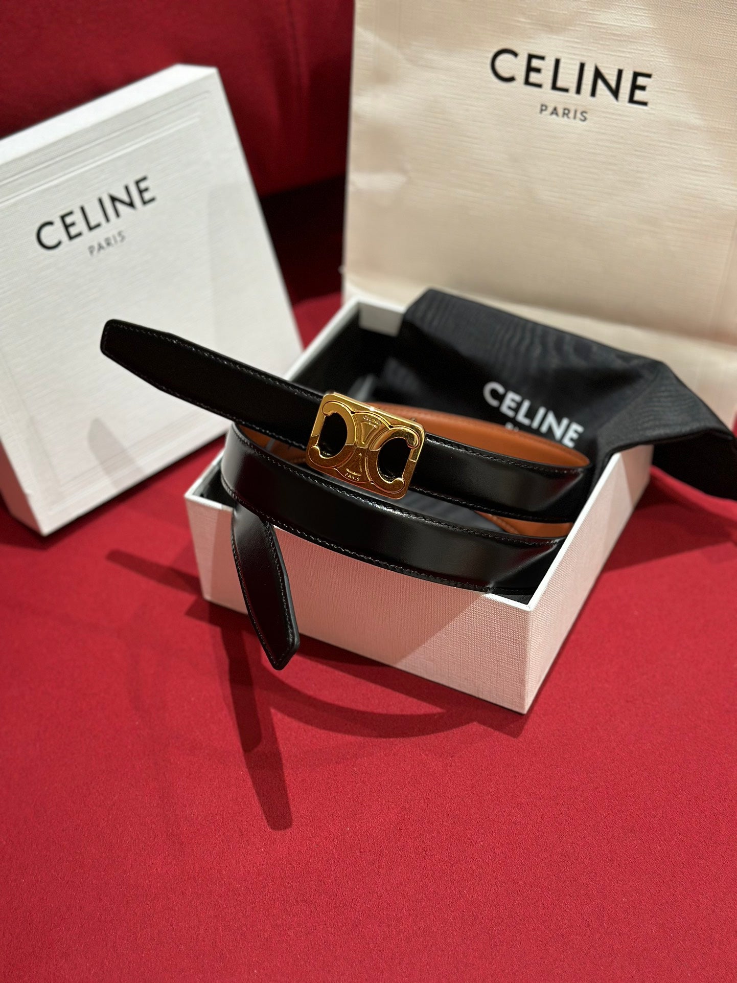 Tan/Black Medium Reversible Framed Triomphe Belt