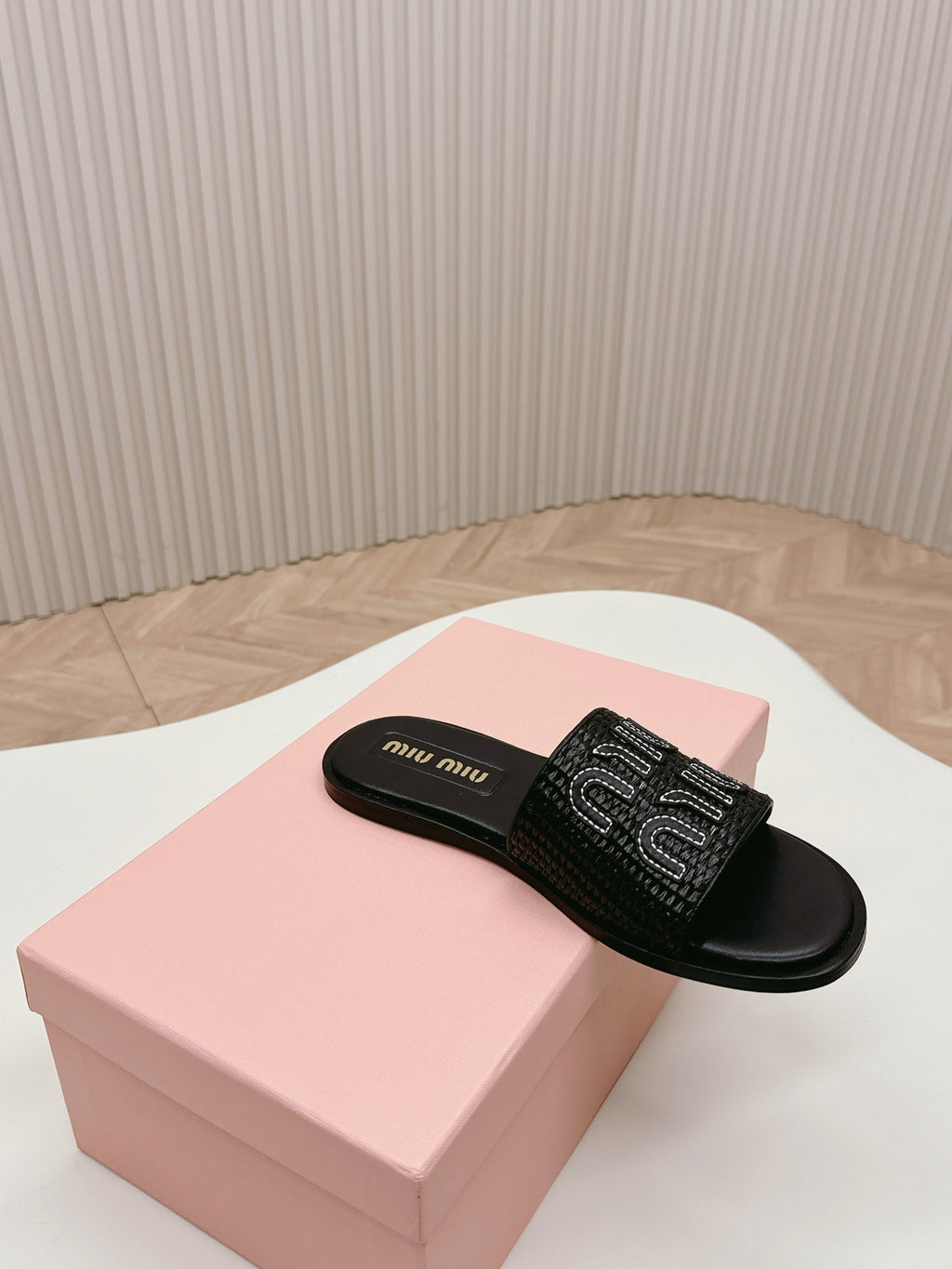 Black Raffia-Effect Mules