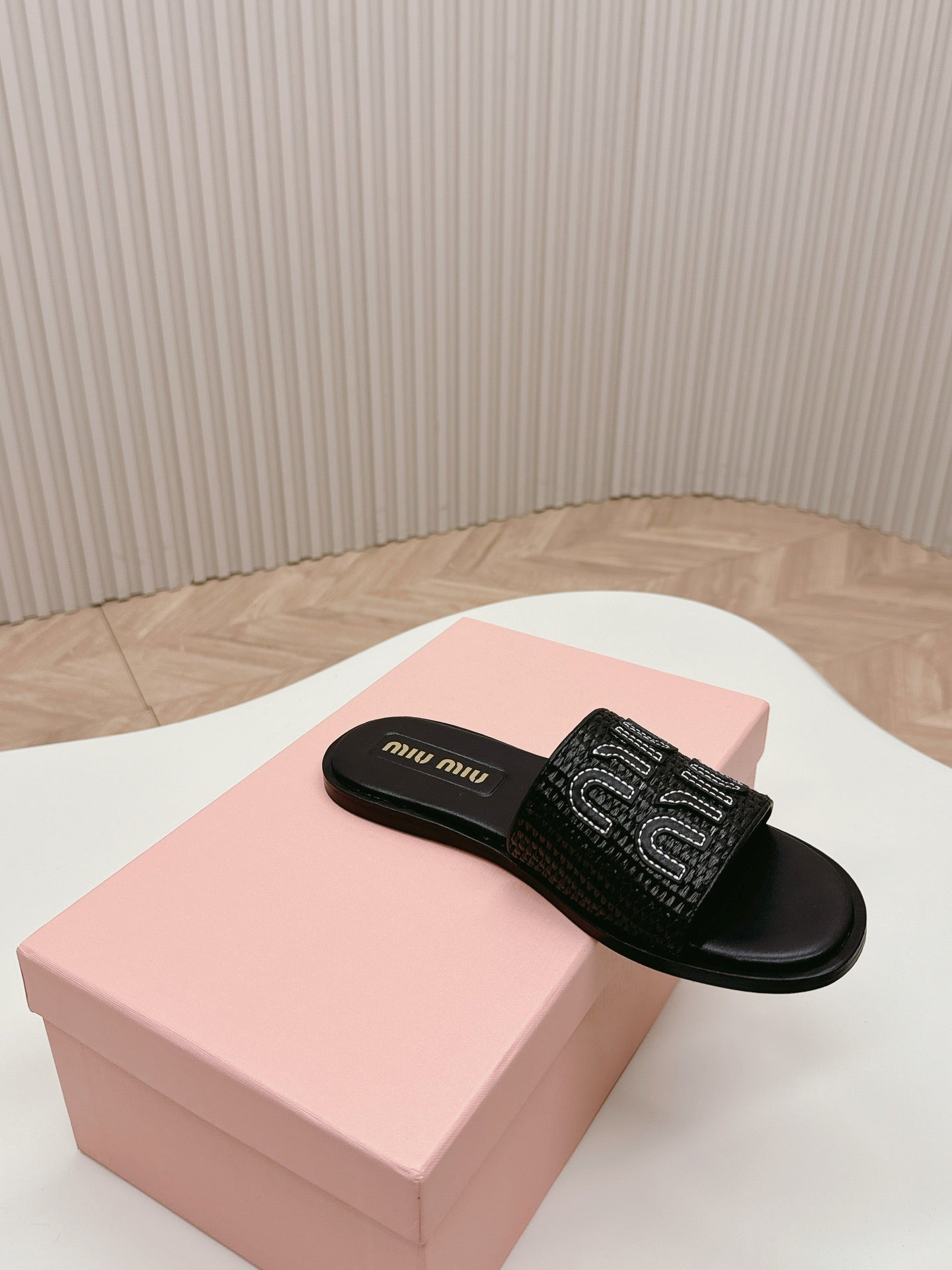 Black Raffia-Effect Mules