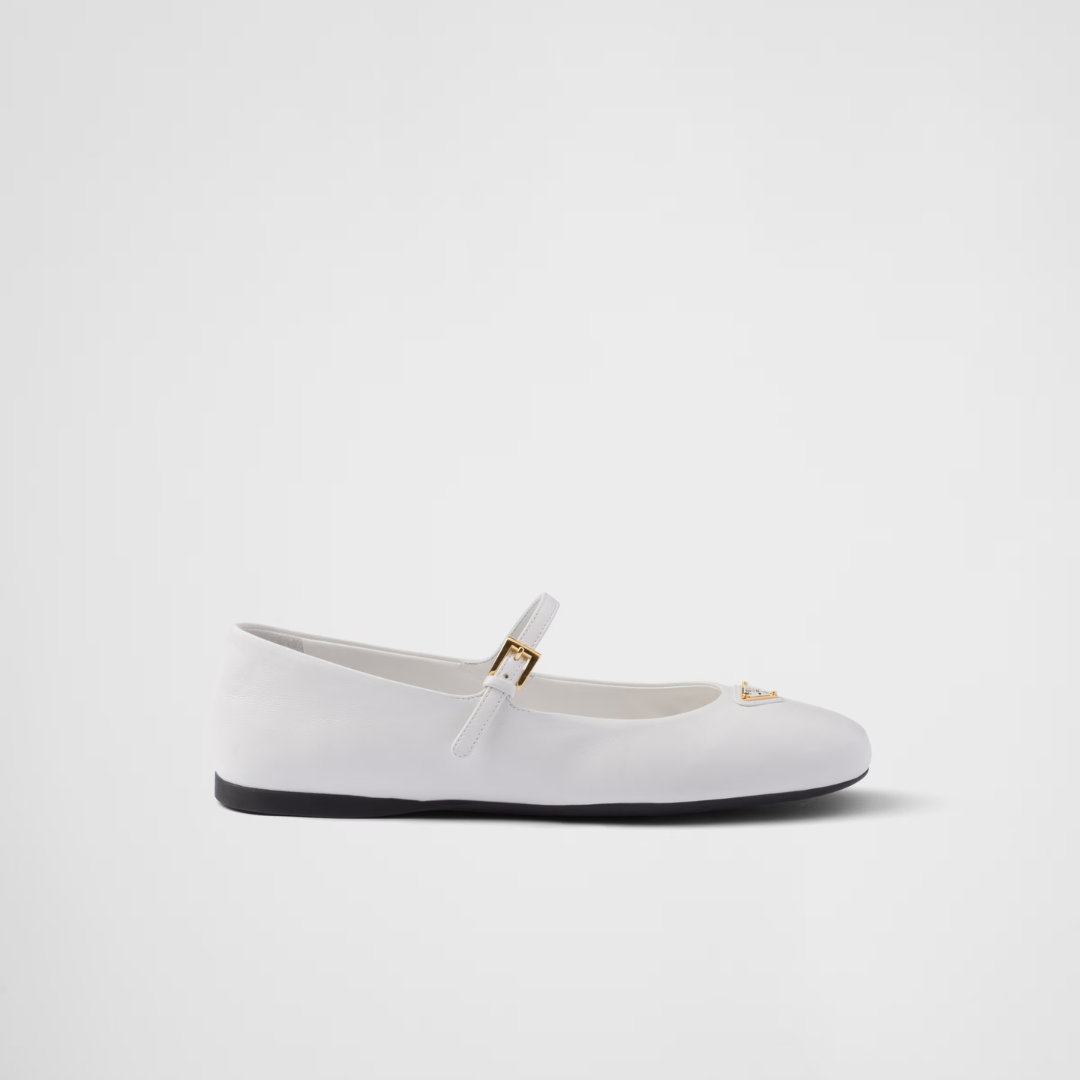White P Leather Ballerinas