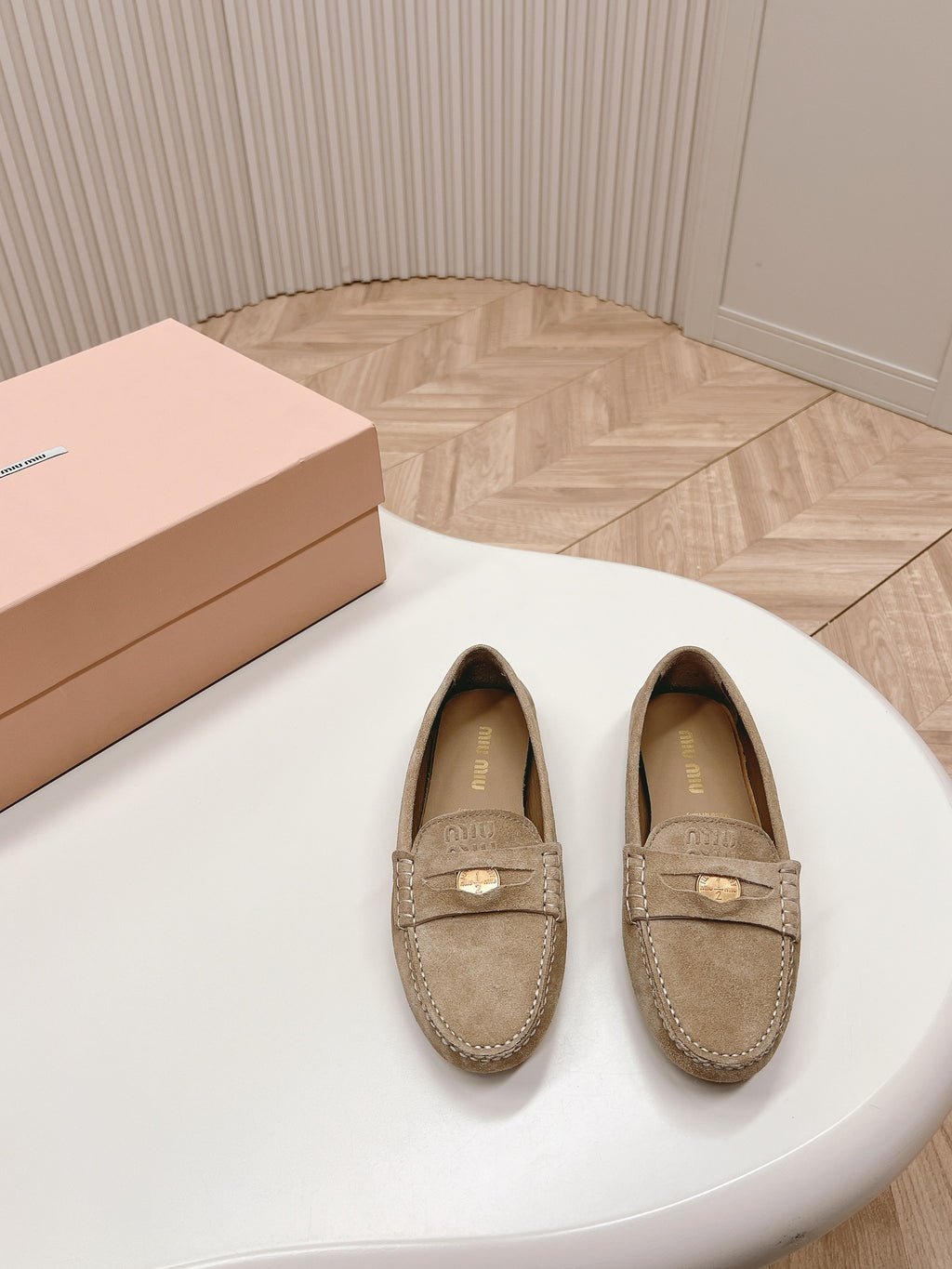 Ecru Suede Driving Shoes