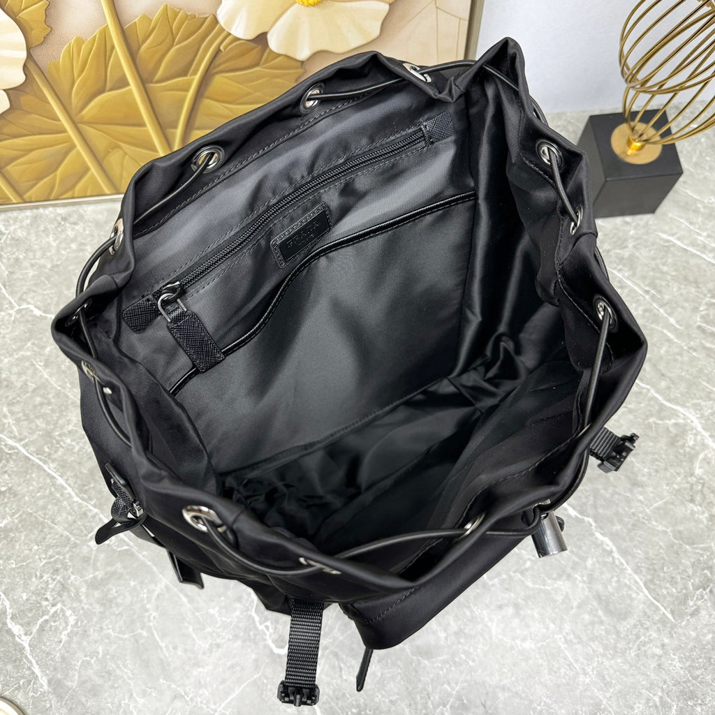 Black Re-Nylon & Leather Backpack