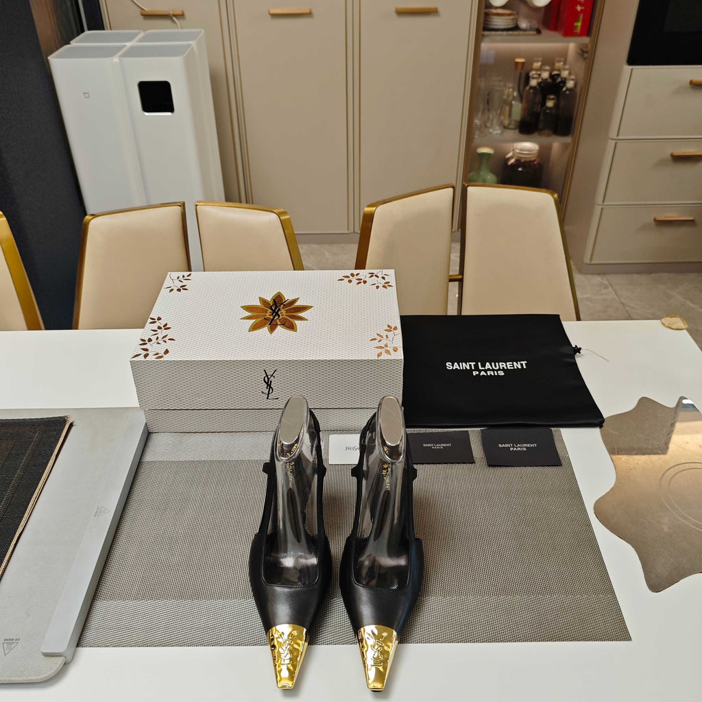 Black & Gold Jeanne Slingback Pumps