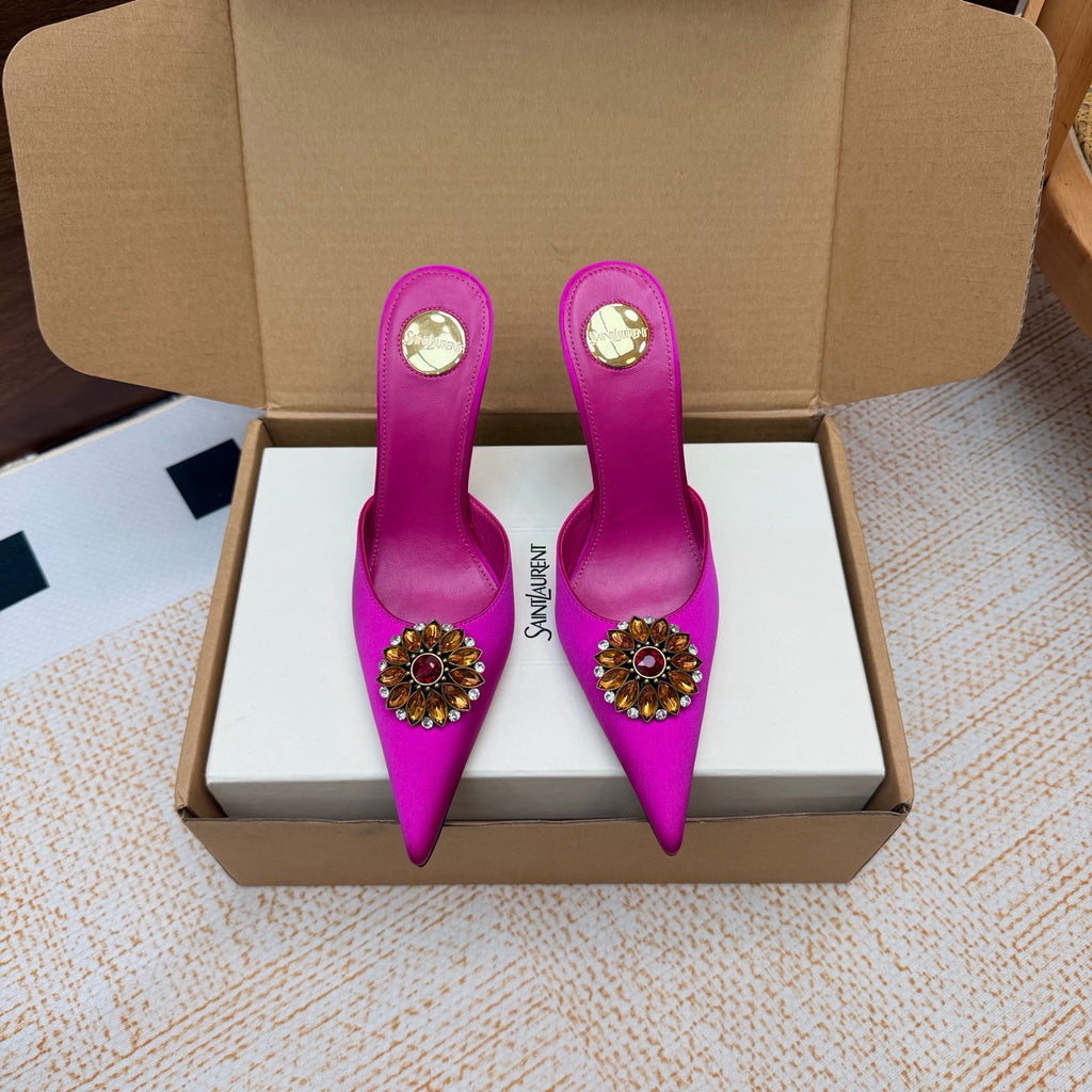 Smashed Prune Cosmo Mules In Satin