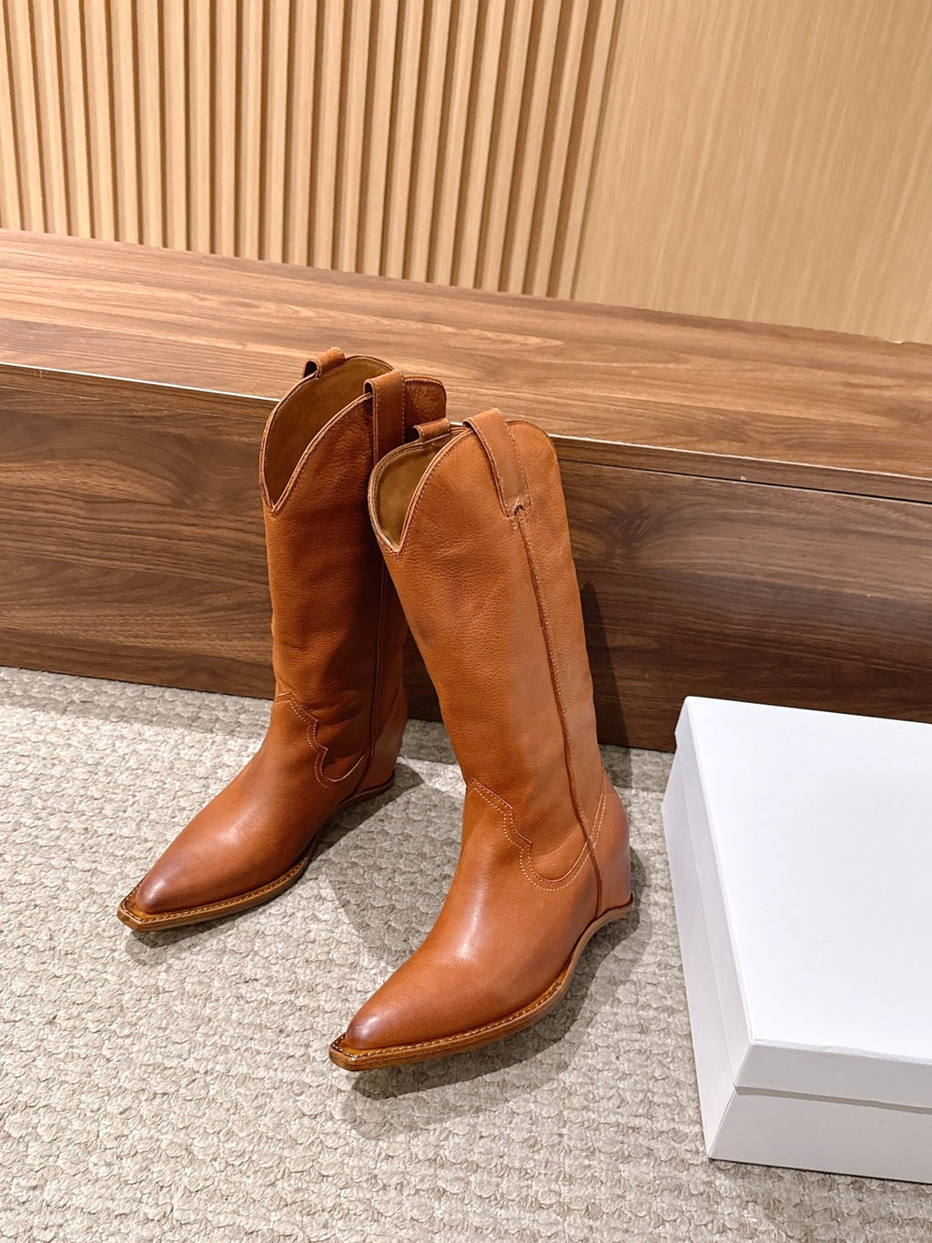 Cognac Heel-Less Western Boots
