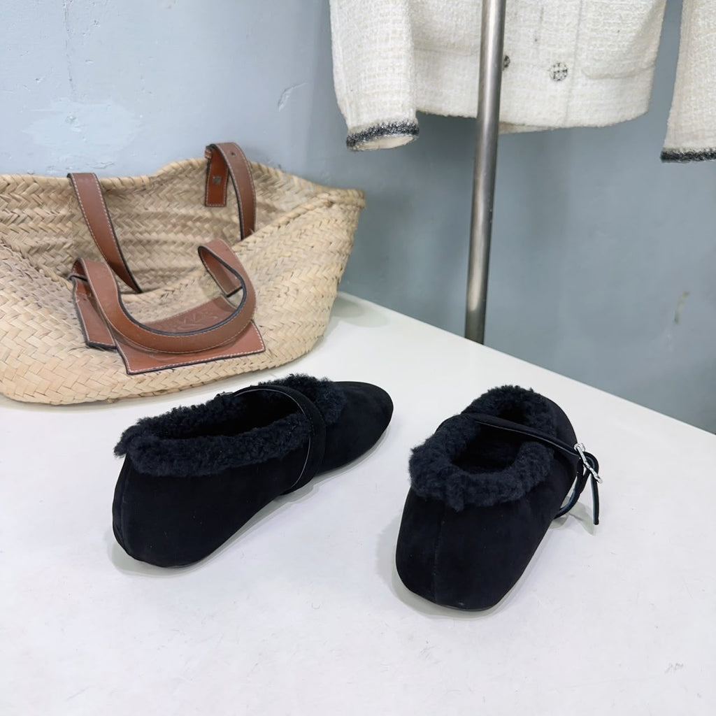 Black Ballet Flats In Merino Shearling