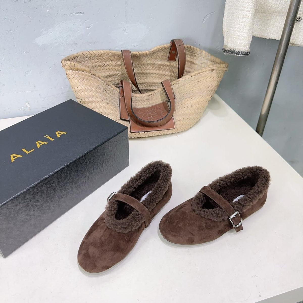 Chestnut Ballet Flats In Merino Shearling