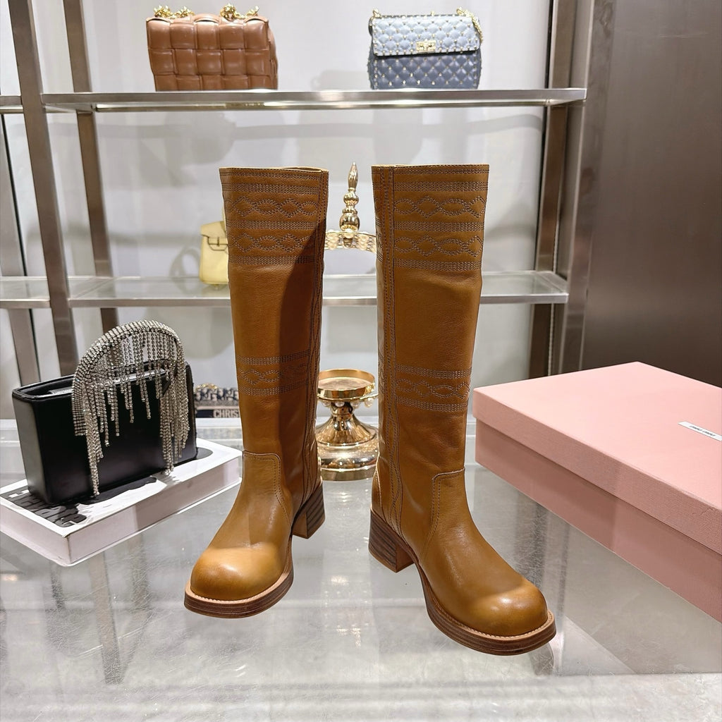 Light Tan Embroidered Leather Boots