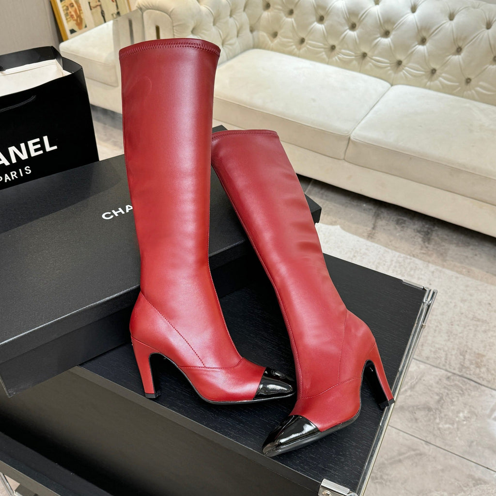 Burgundy & Black High Boots - 4