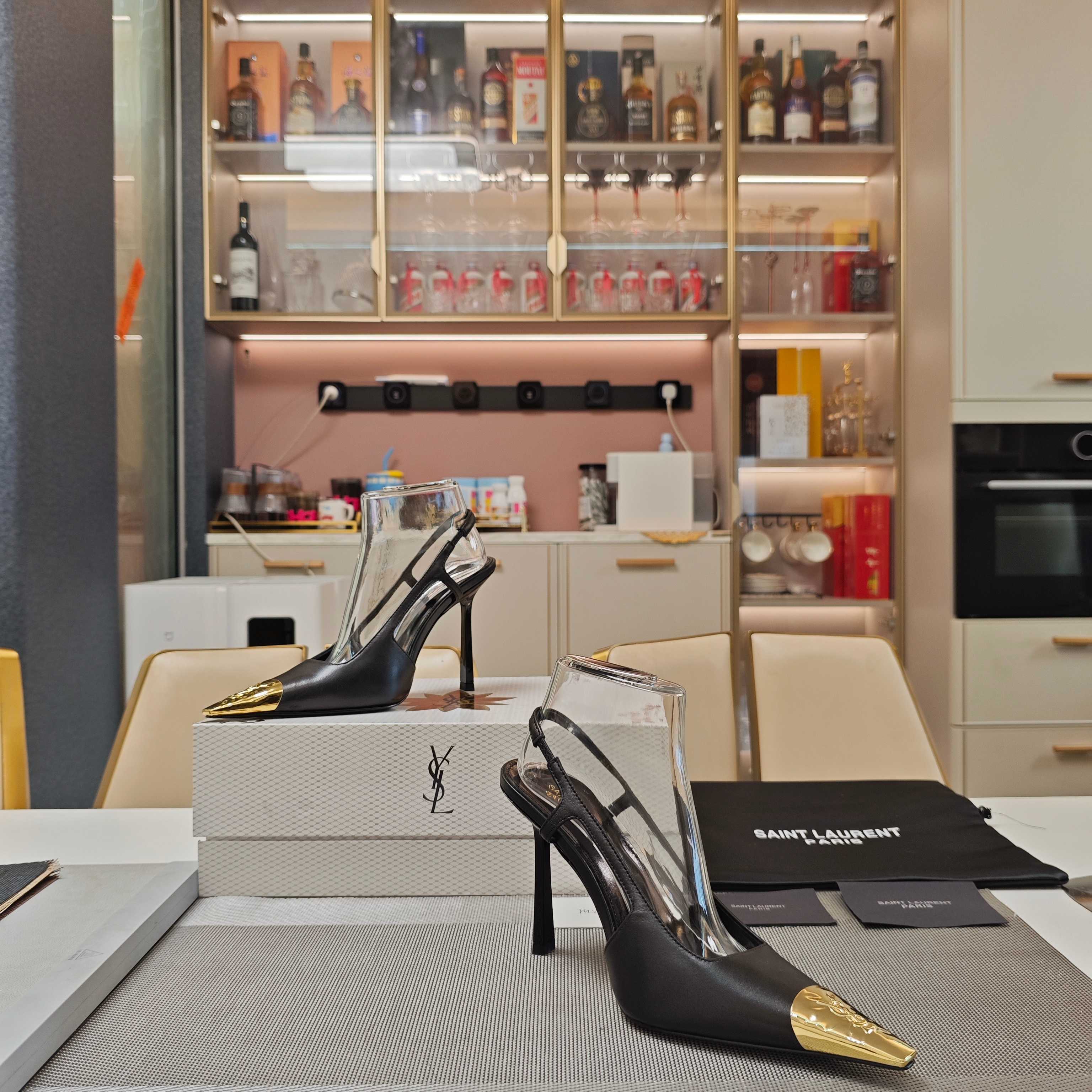 Black & Gold Jeanne Slingback Pumps