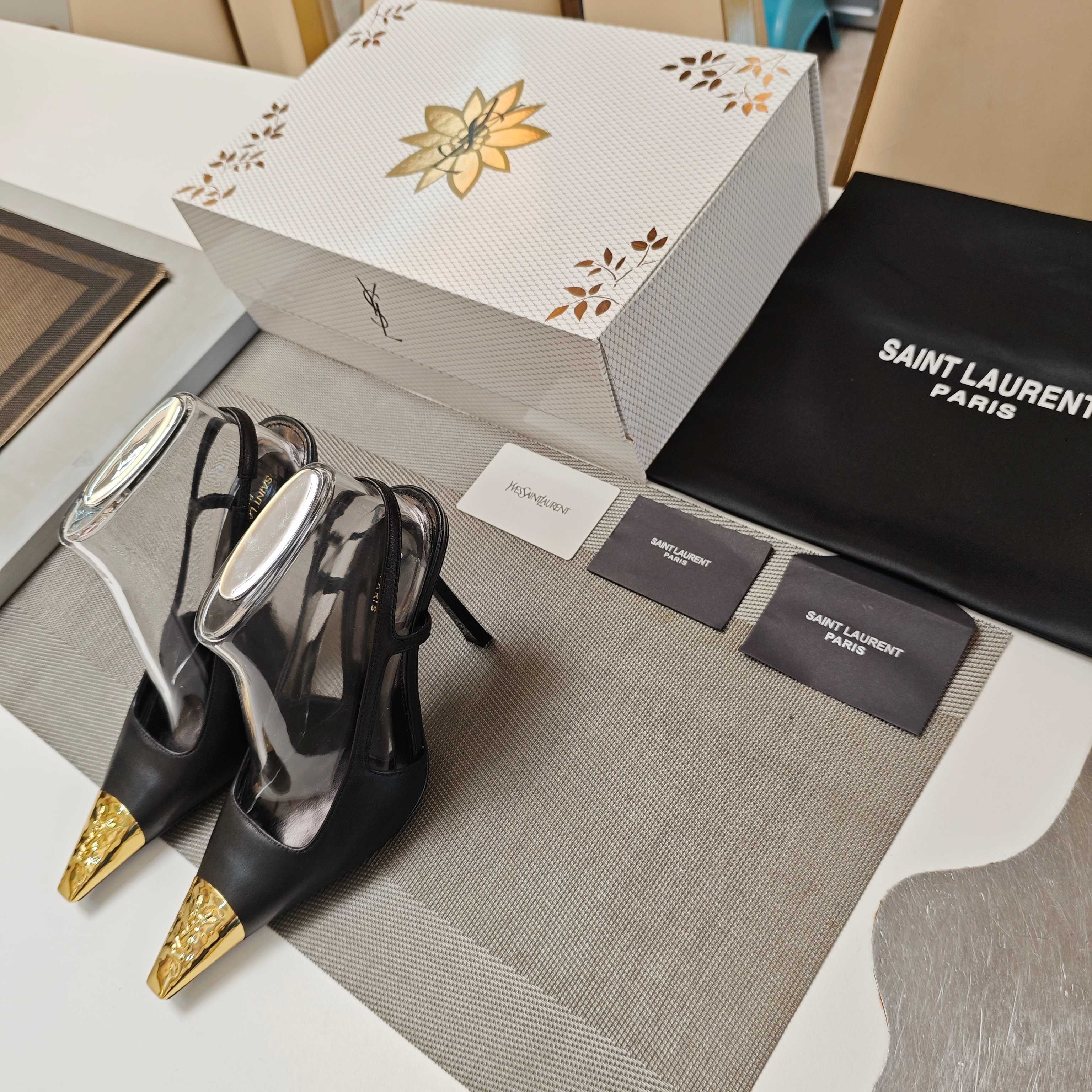 Black & Gold Jeanne Slingback Pumps
