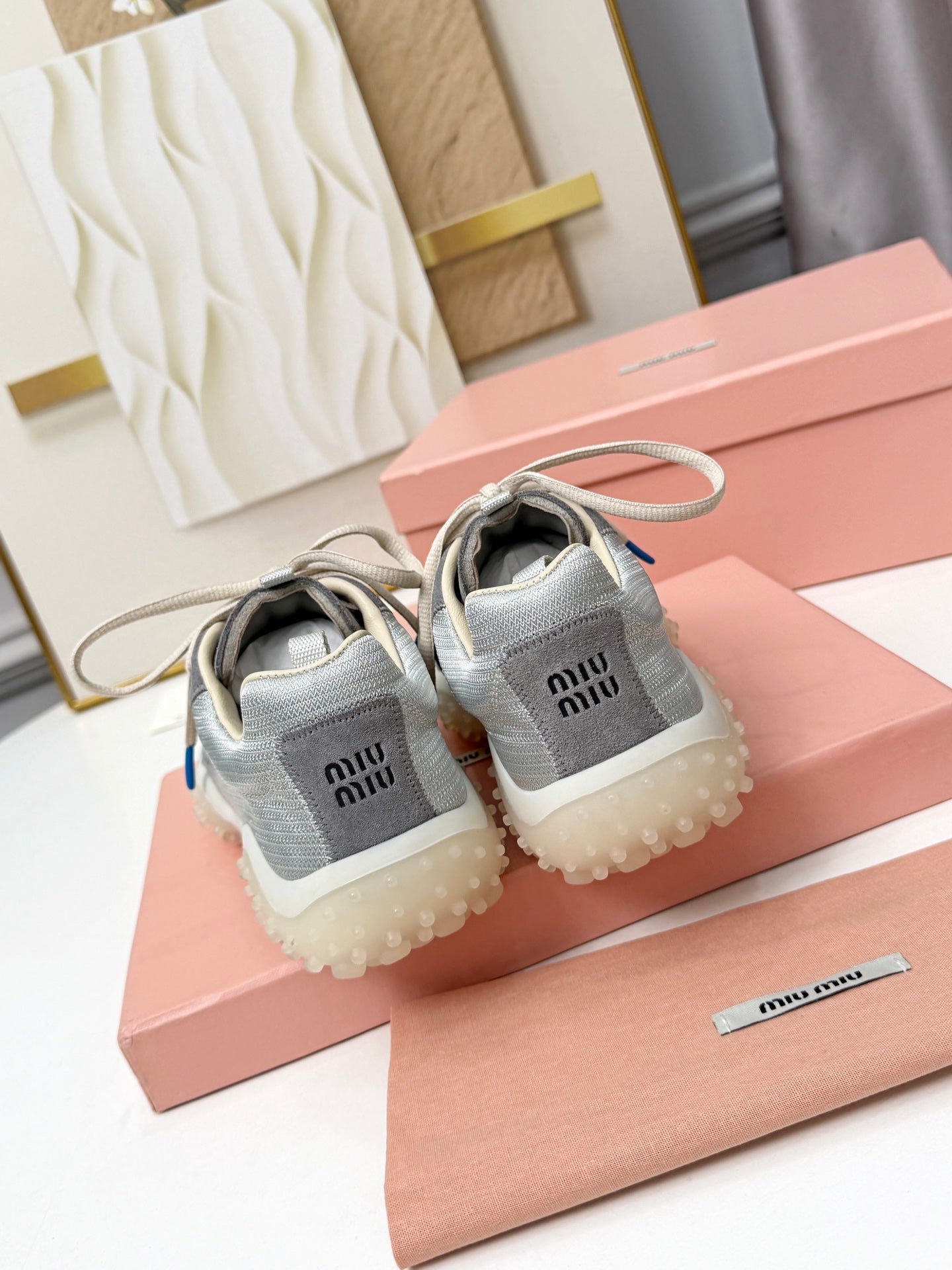 Cloudy Gray Bubble Technical Fabric & Suede Sneakers