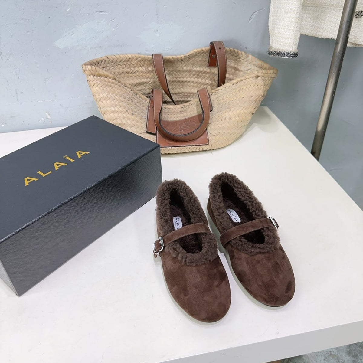 Chestnut Ballet Flats In Merino Shearling