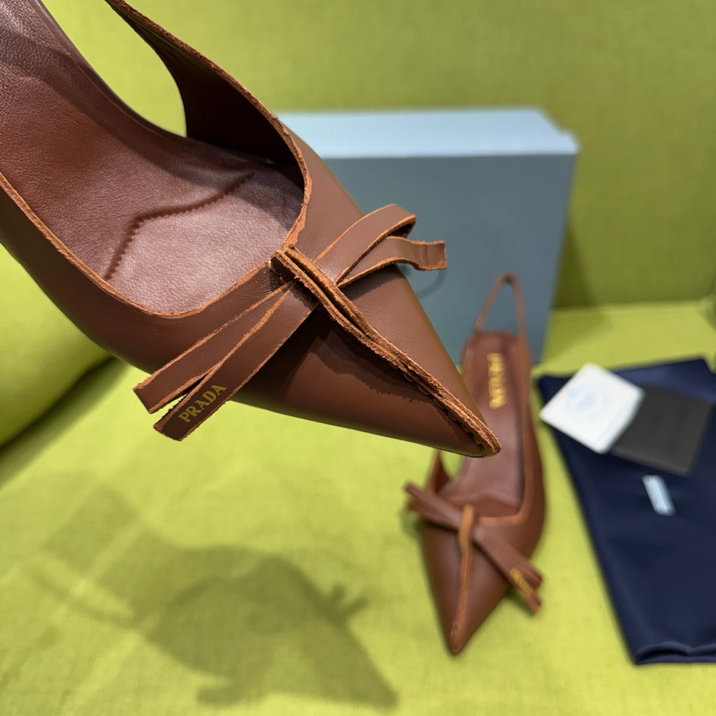 Cocoa Brown Leather Slingback Pumps