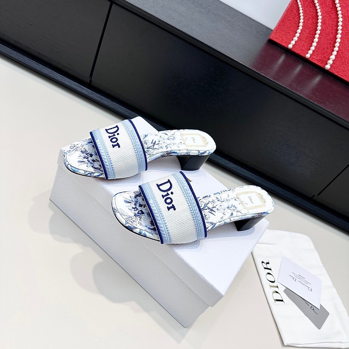 White & Blue Dway Heeled Slide