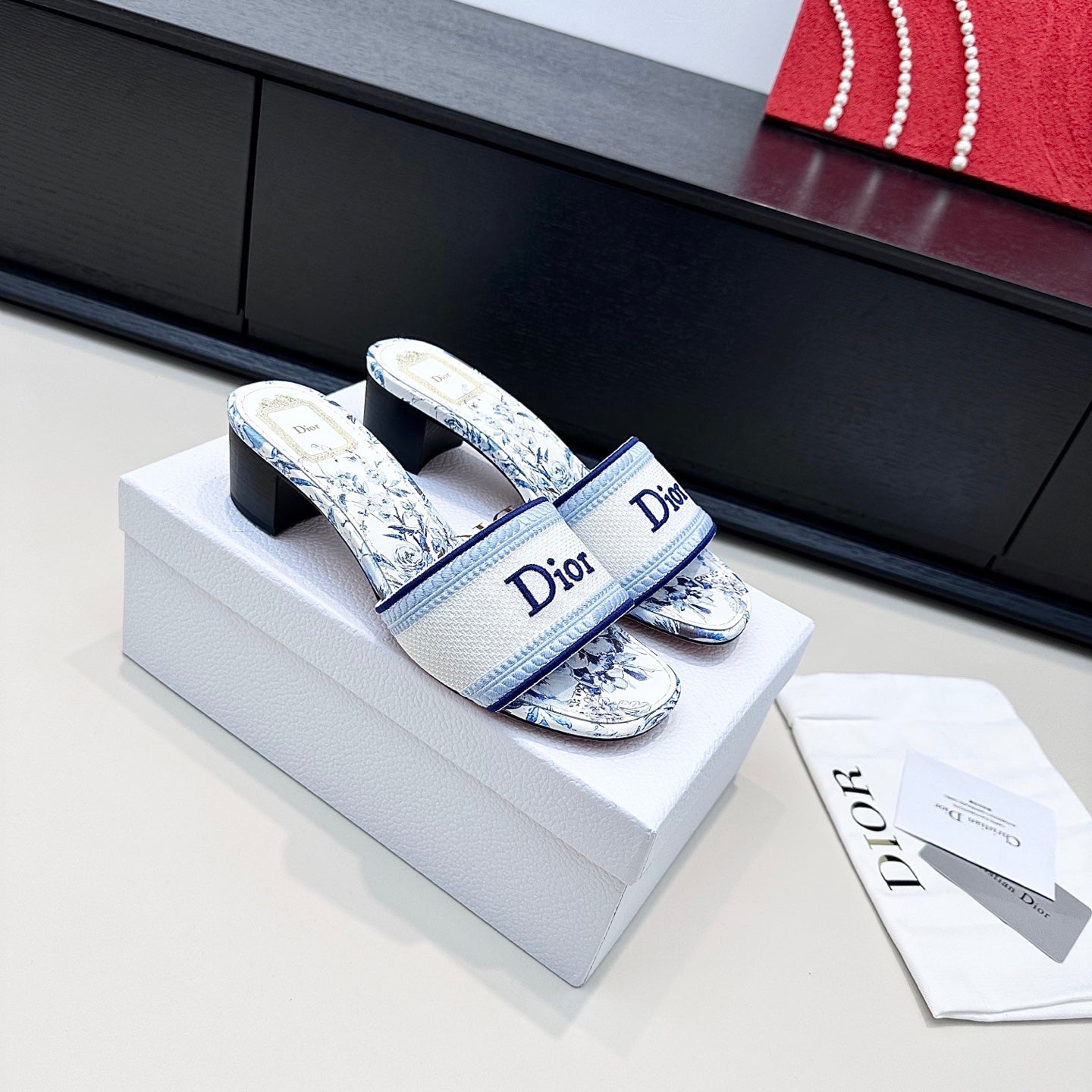 White & Blue Dway Heeled Slide