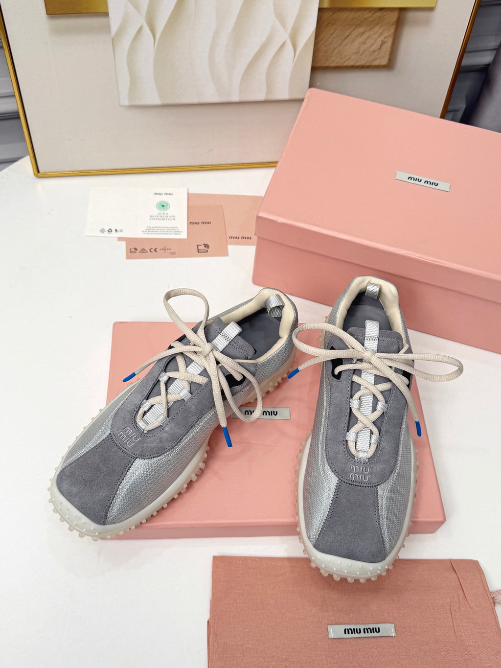 Cloudy Gray Bubble Technical Fabric & Suede Sneakers