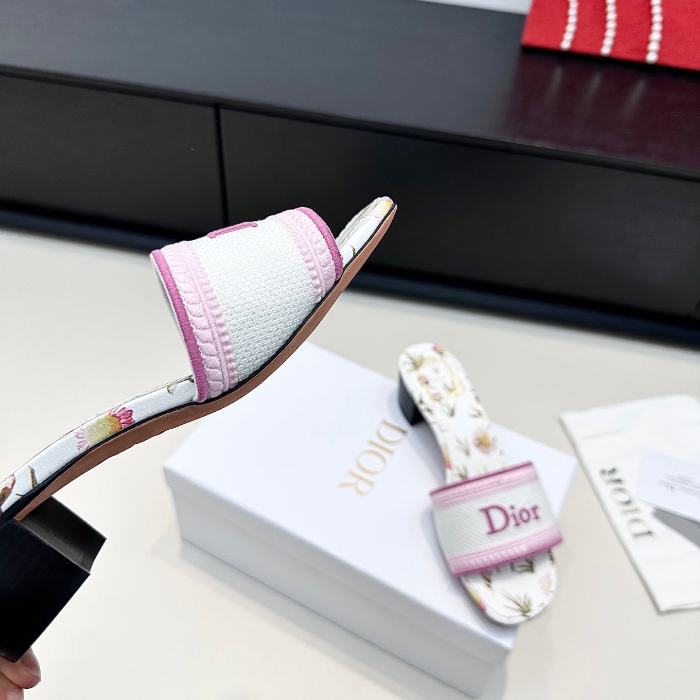 White & Songe Pink Dway Heeled Slide